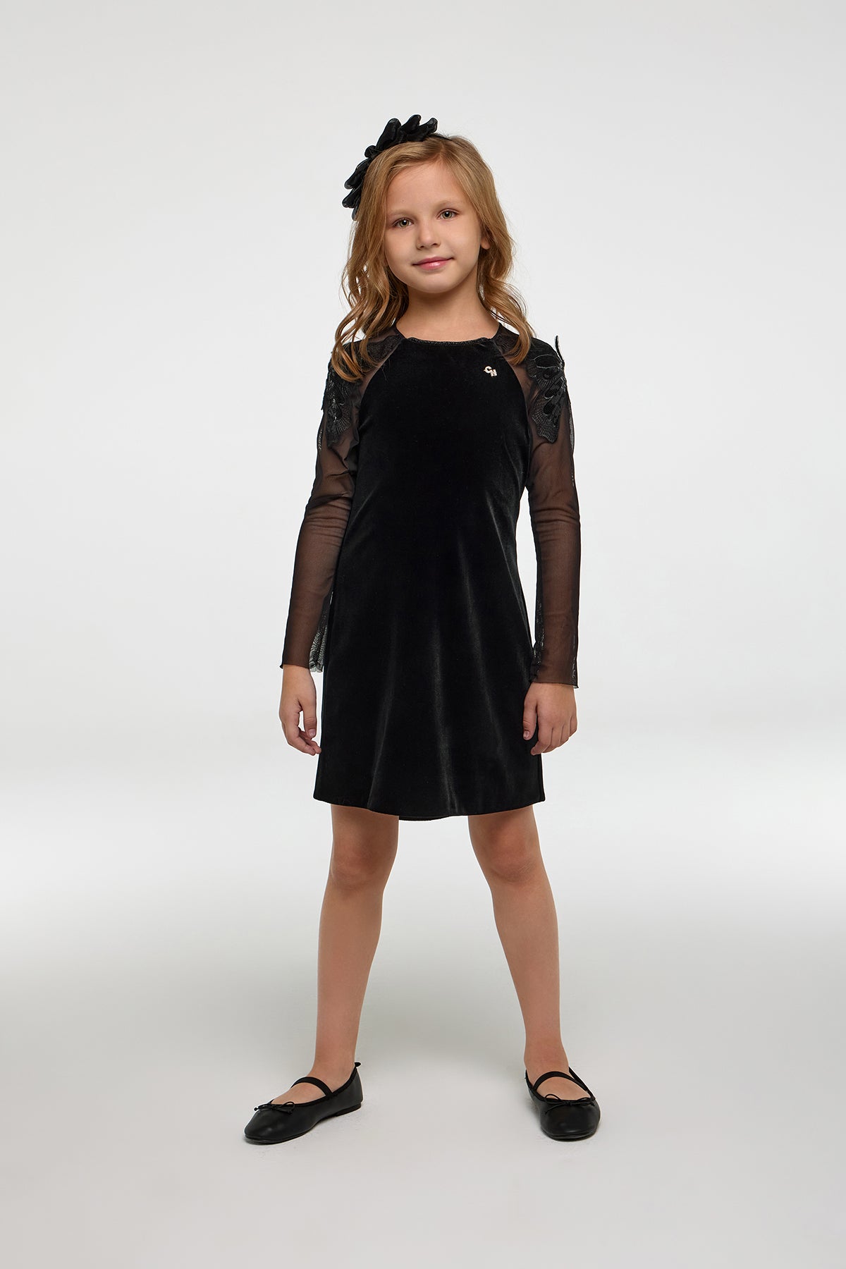 Velour Dress full sleeves with butterfly decoration for girl