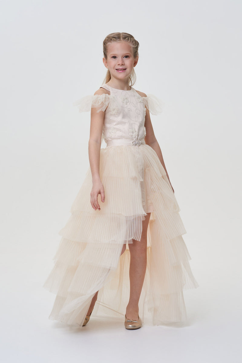 Multi-layered Sleeves A-line Removable Skirt Dress