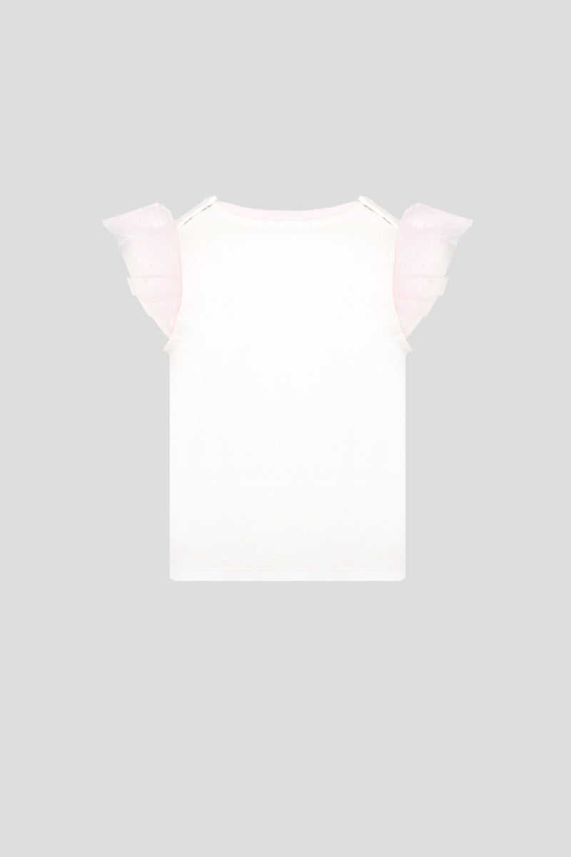 Mesh Flounces Printed T-Shirt
