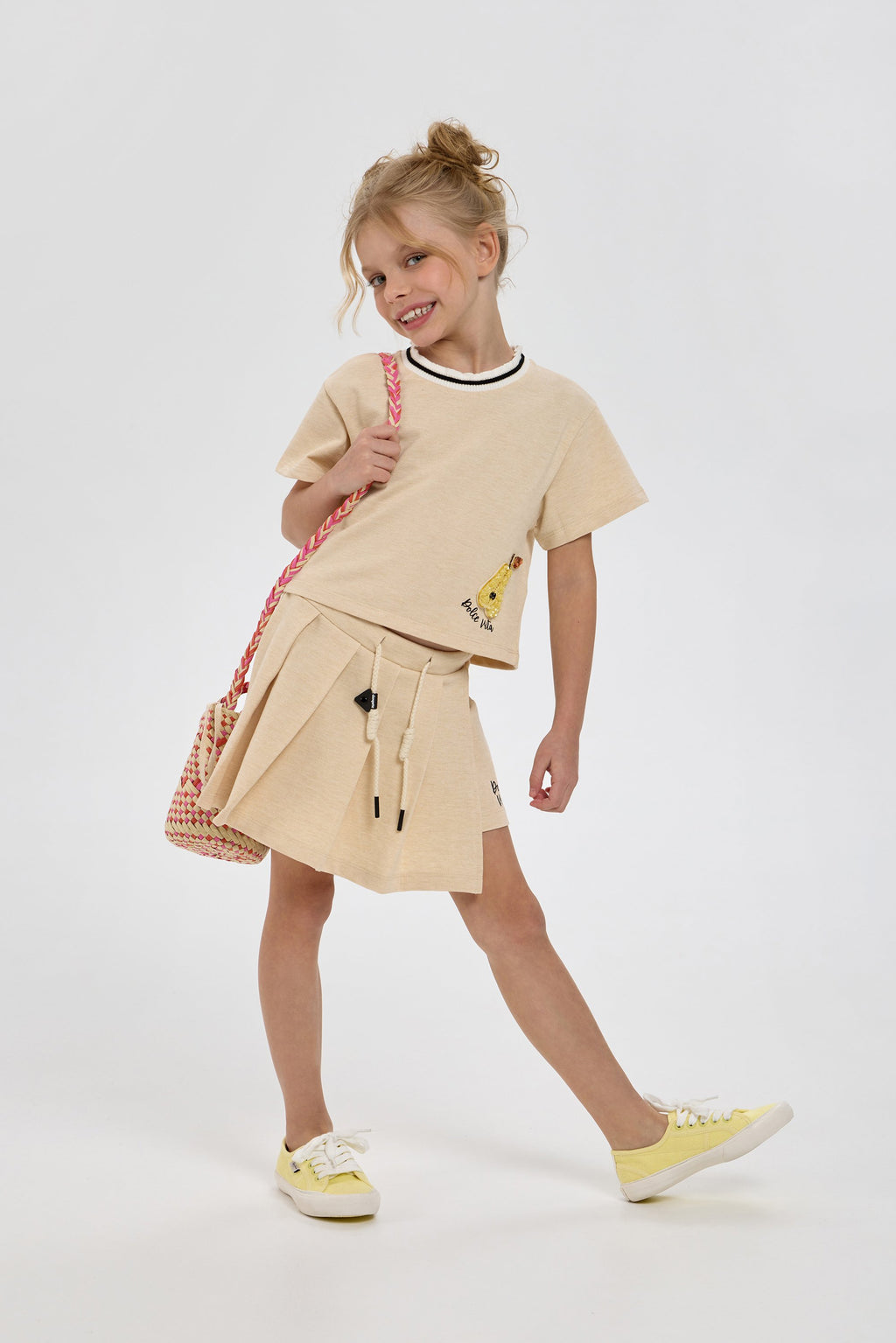 Pear Decorated Knitted Summer Set (T-shirt and Skort)