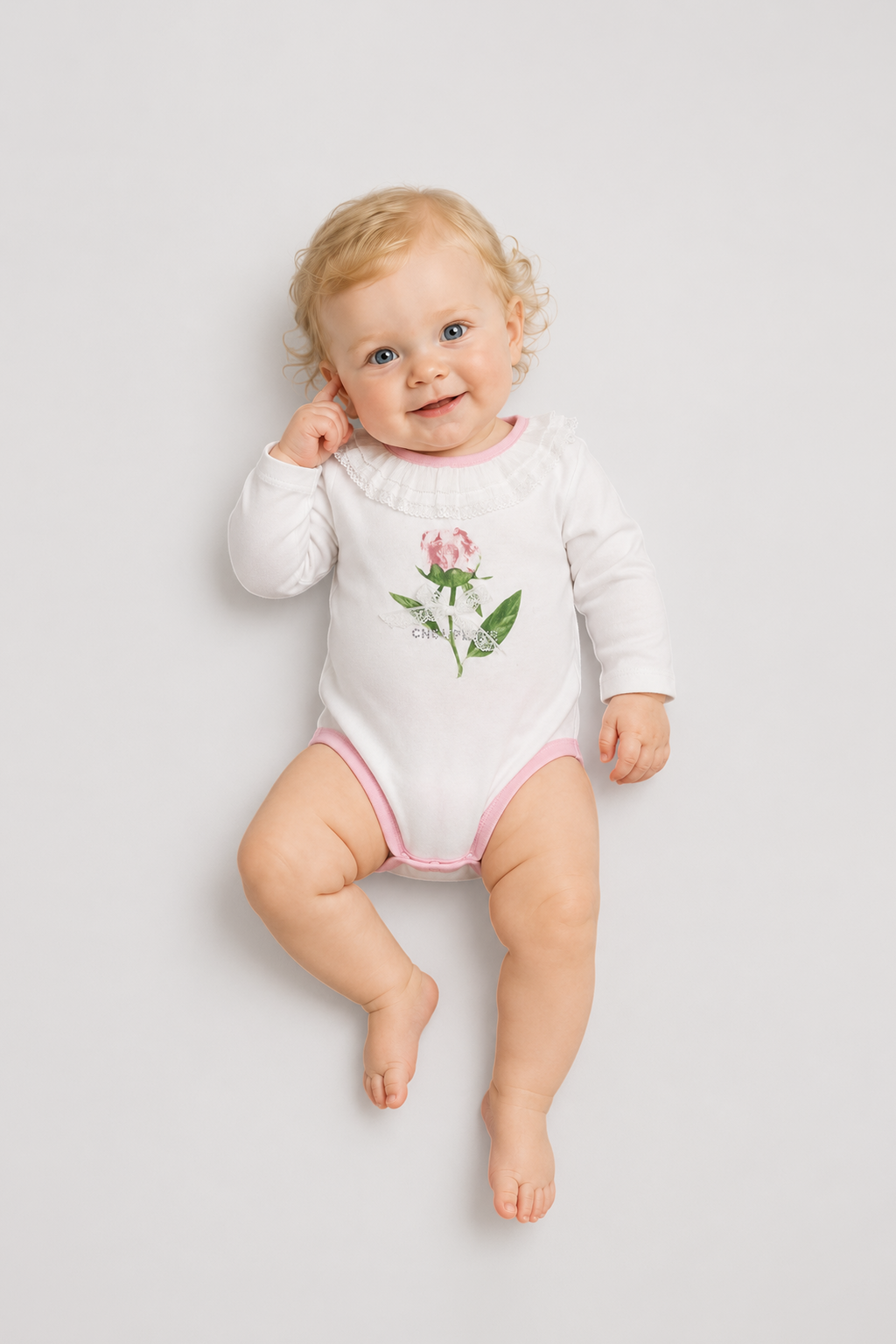 Rose Bodysuit with lace collar for baby girl