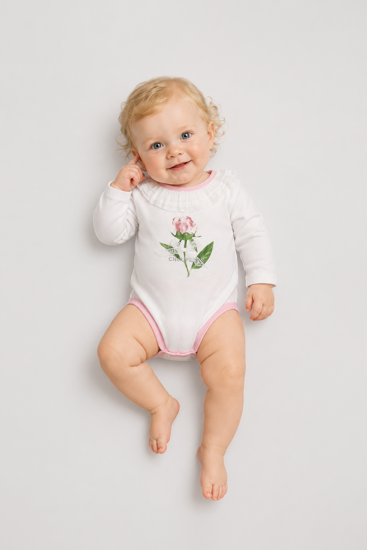Rose Bodysuit with lace collar for baby girl