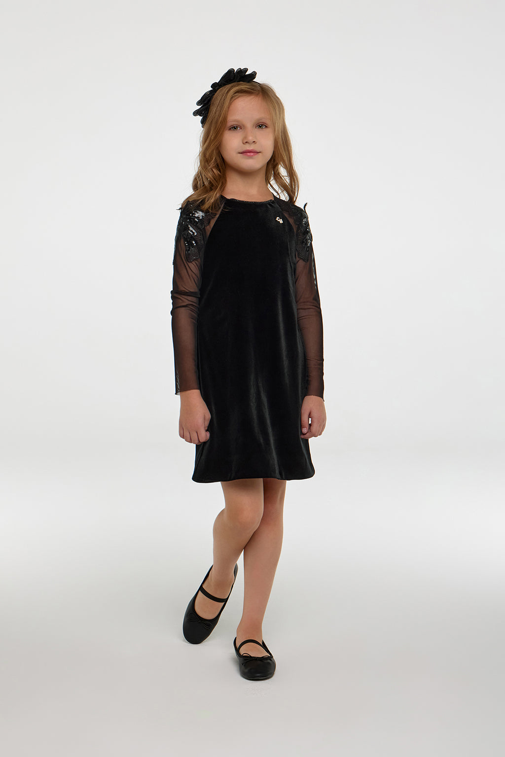 Velour Dress full sleeves with butterfly decoration for girl