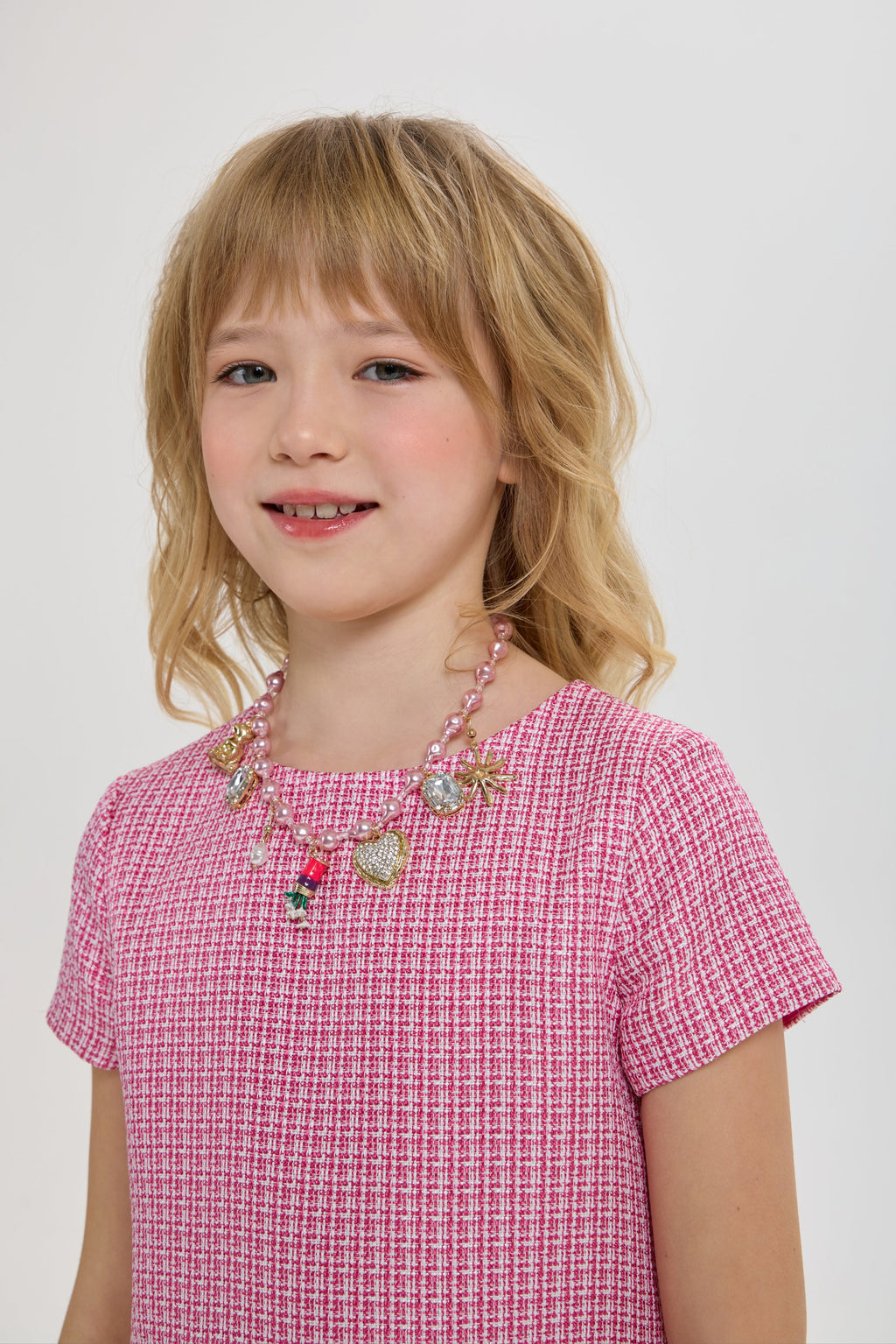 Stylish Tweed Dress with Beautiful Necklace