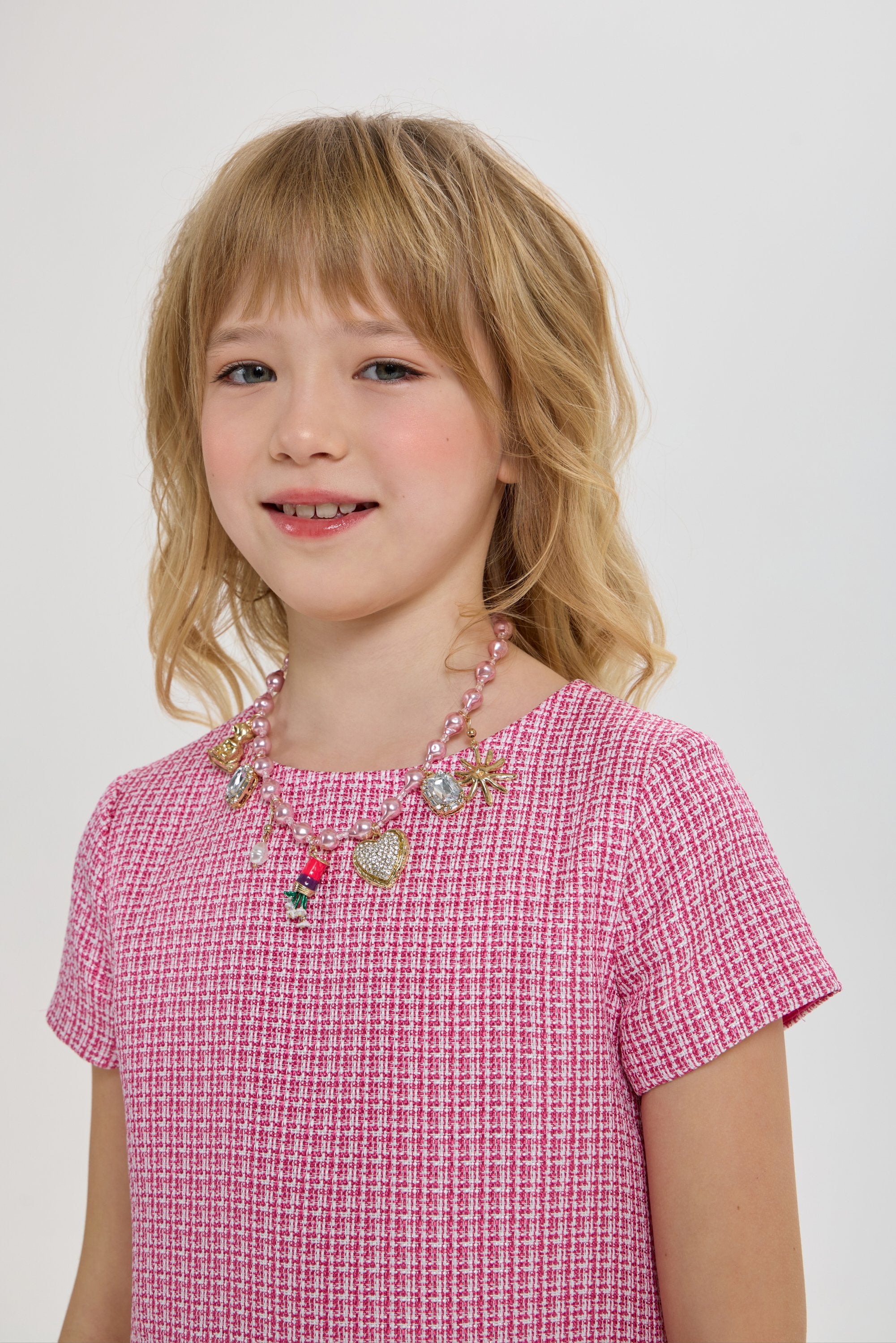 Stylish Tweed Dress with Beautiful Necklace