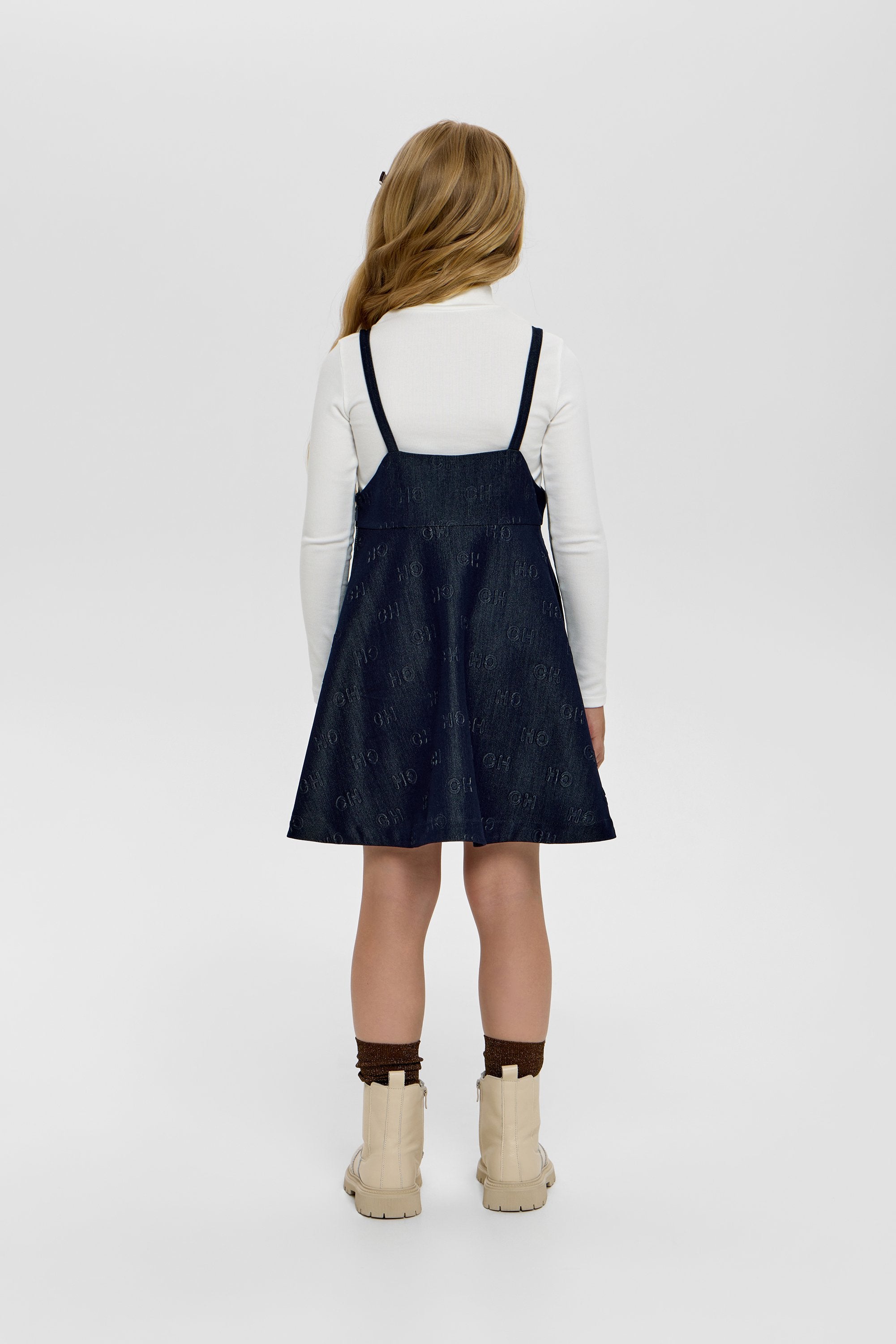 CH Branded Denim Pinafore Dress