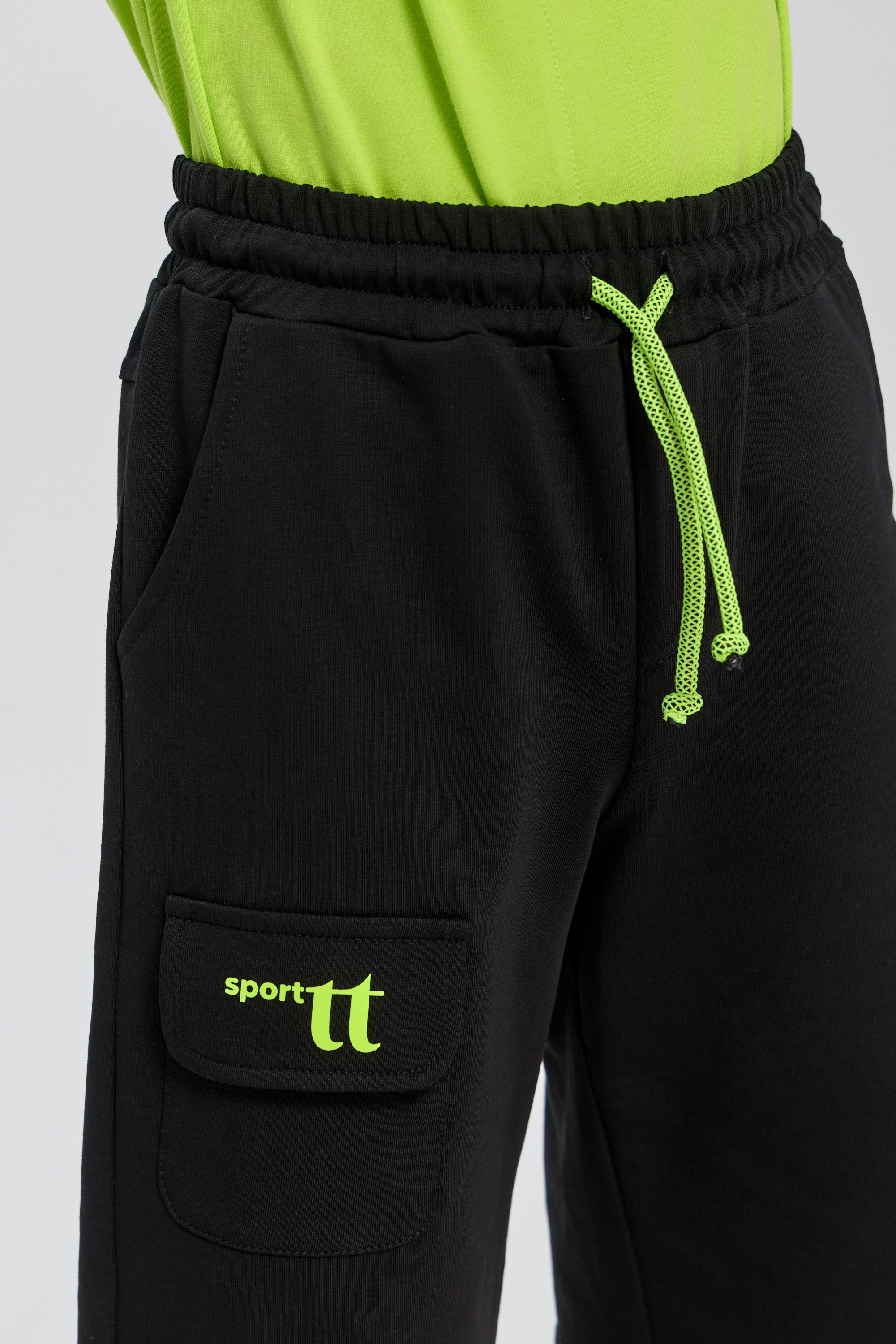 Black with Green Logo Sports Shorts