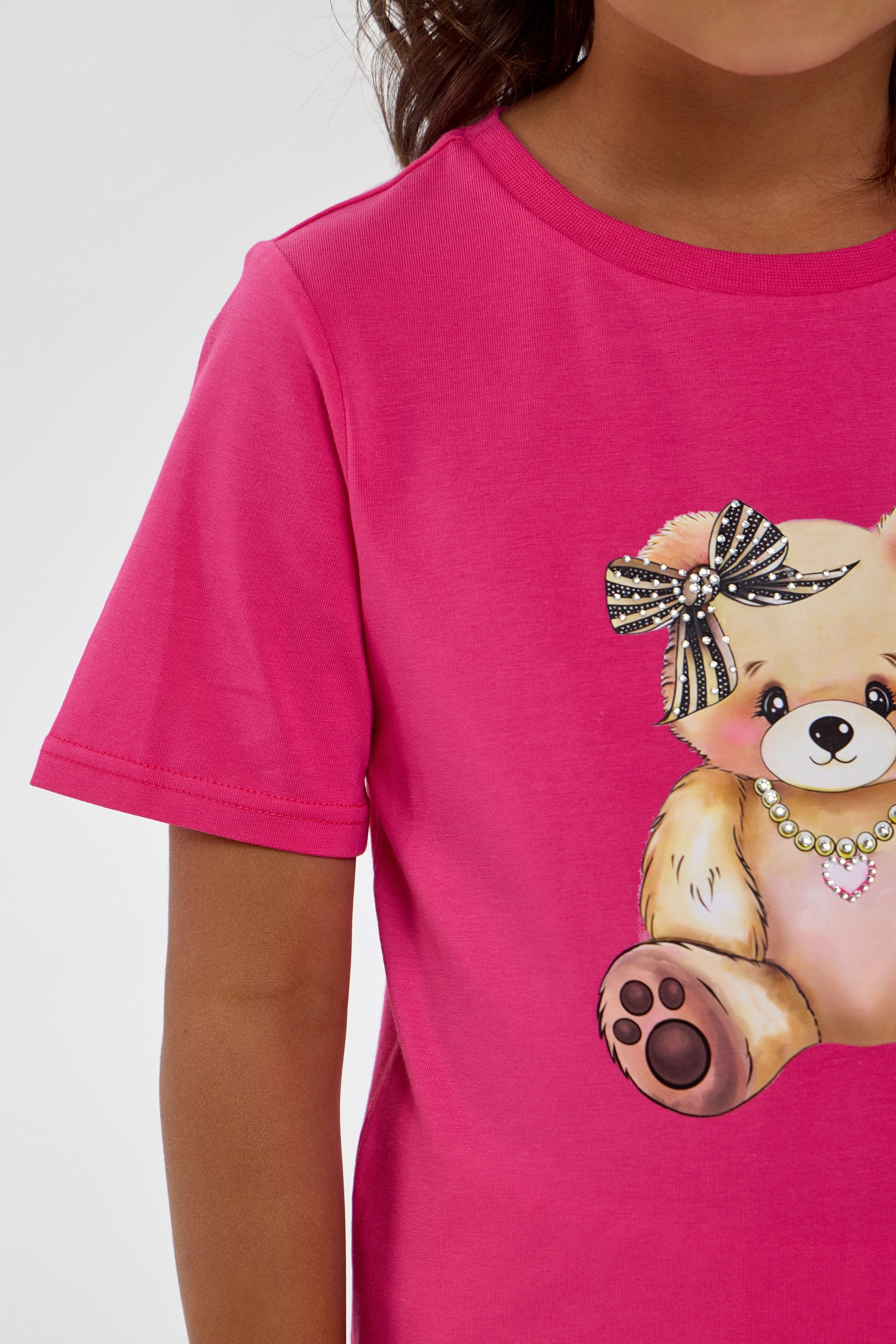 Bear Printed T-Shirt with Crystals