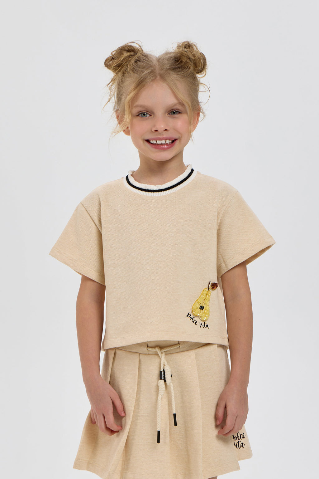 Pear Decorated Knitted Summer Set (T-shirt and Skort)
