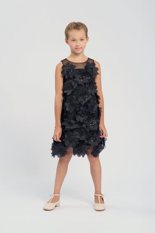 Black 3D Floral Appliqué Dress