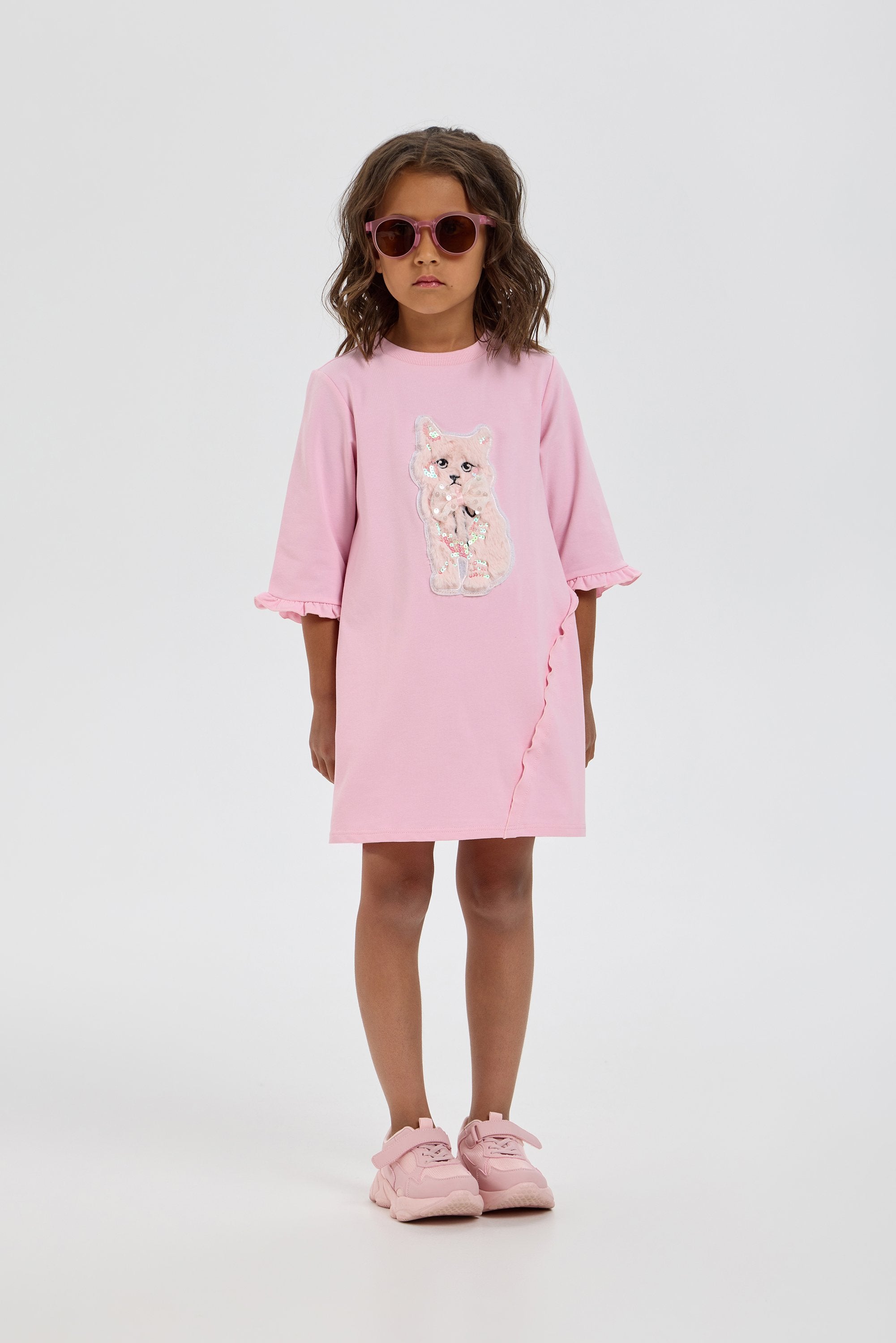 Charming Catty Applique Dress