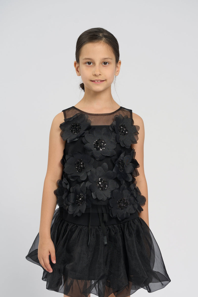 Elegant Black Flower Top