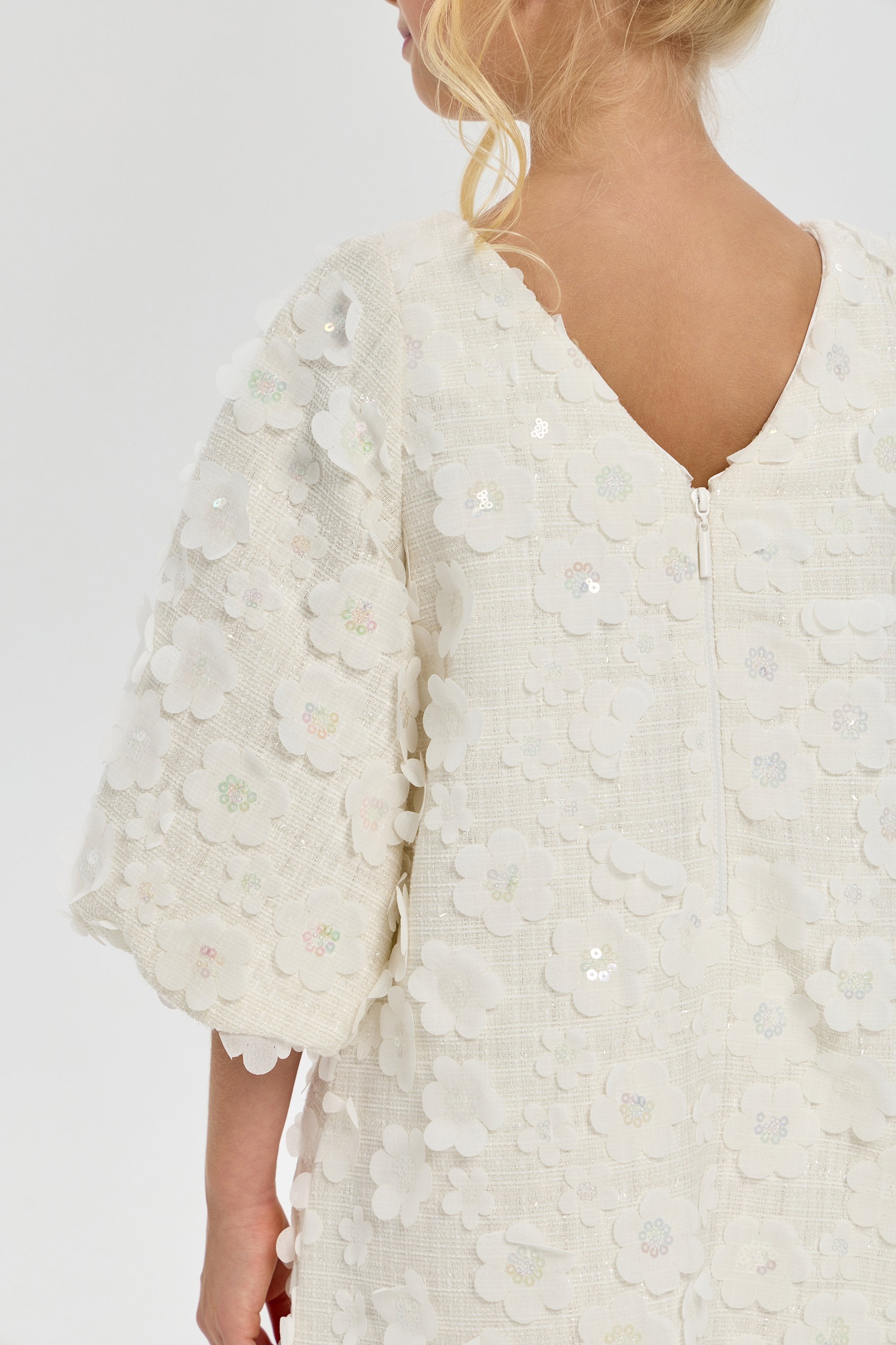 3D Flowers White Cocktail Dress