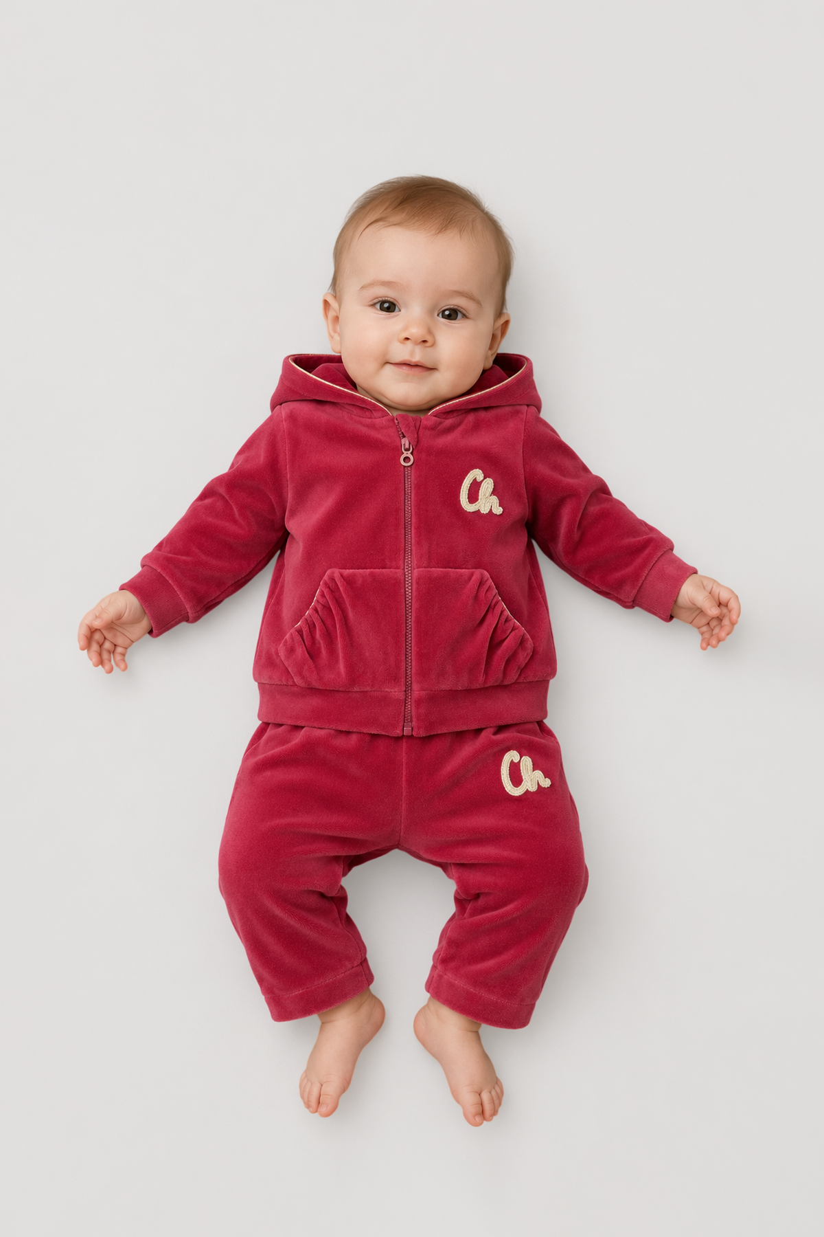 Velour suit (hooded jacket and pants) for baby girl