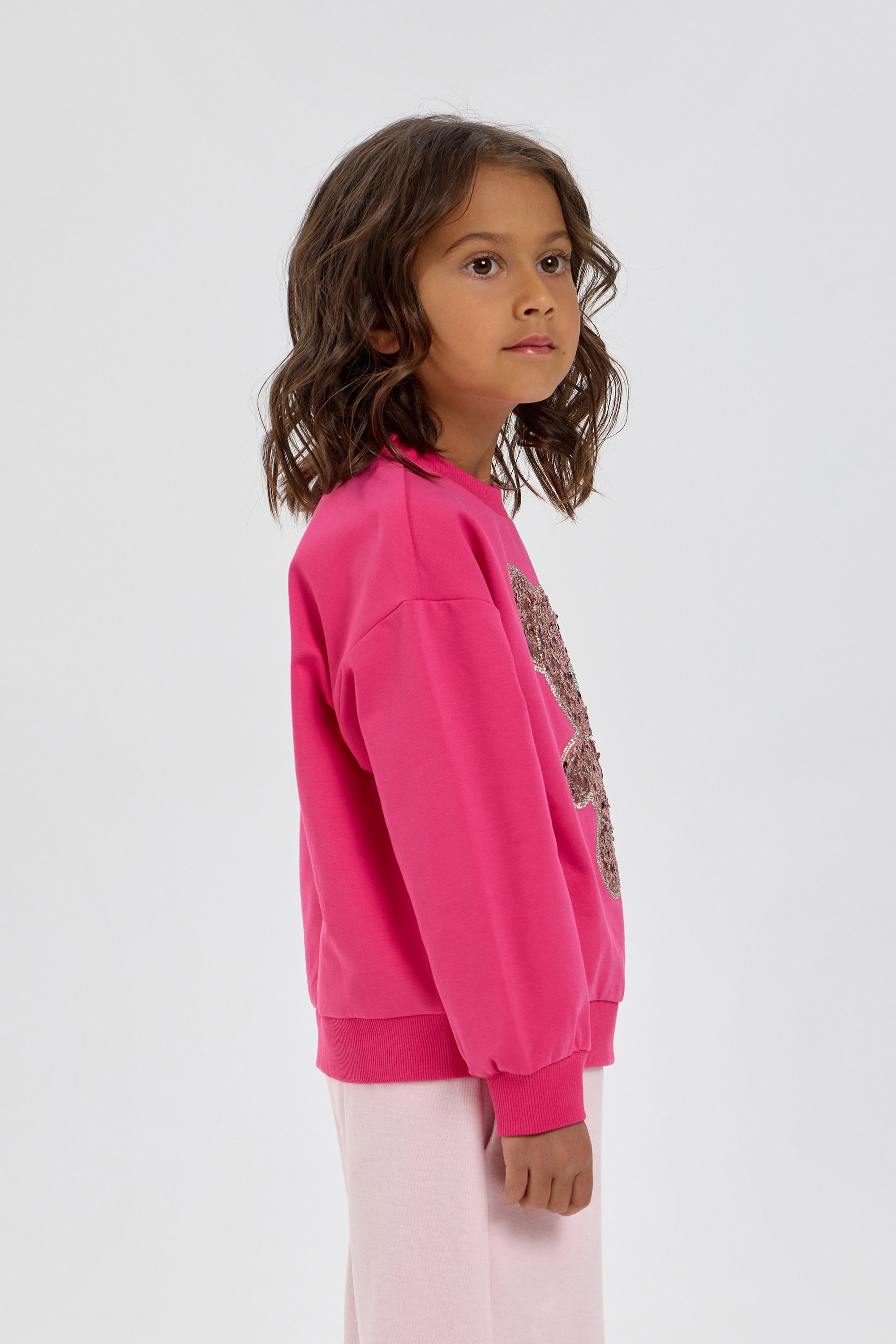 Bear Sequence Applique Decorated Sweatshirt