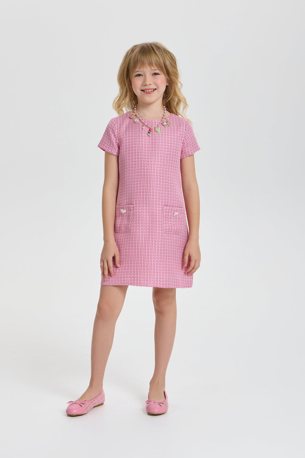 Stylish Tweed Dress with Beautiful Necklace