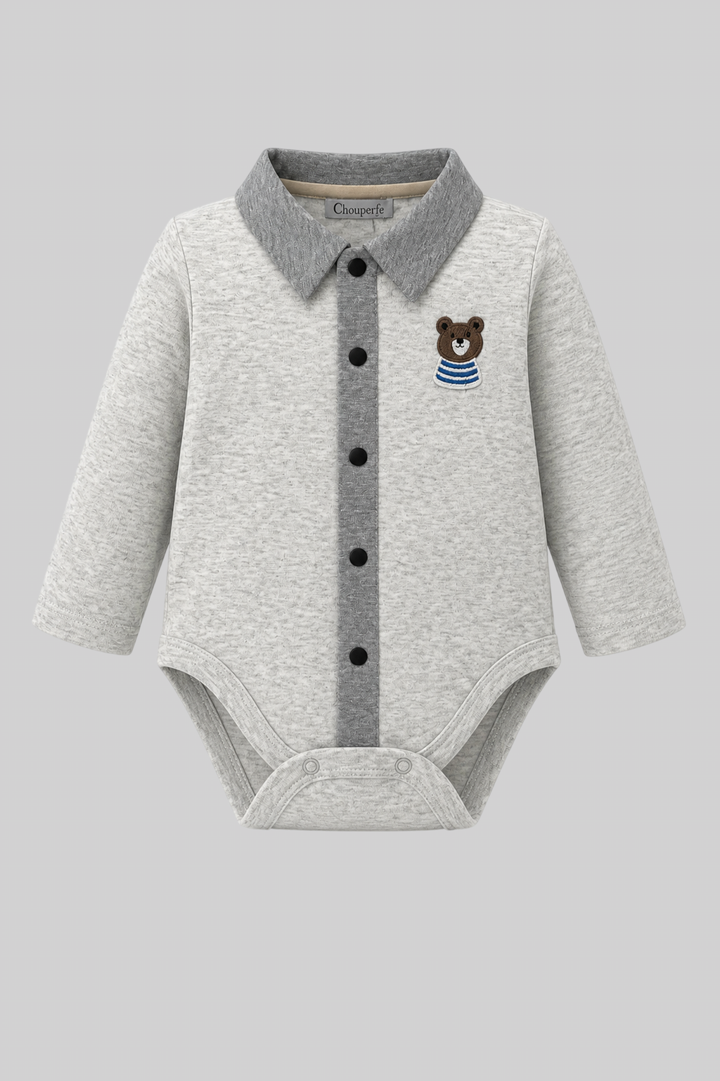 Smart Collar Bodysuit with Bear Applique for baby boy