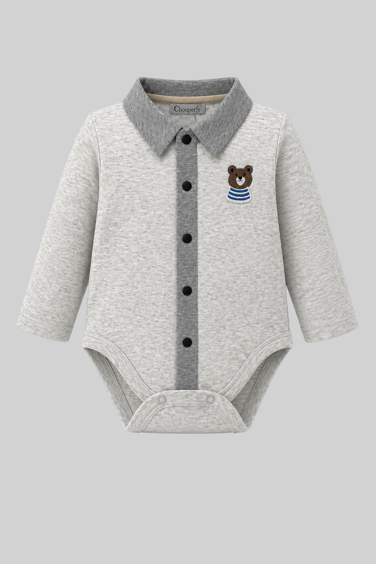 Smart Collar Bodysuit with Bear Applique for baby boy
