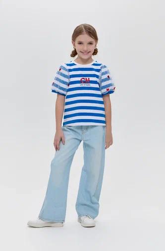 Flouncy Hearts Sleeves T-shirt, blue stripes