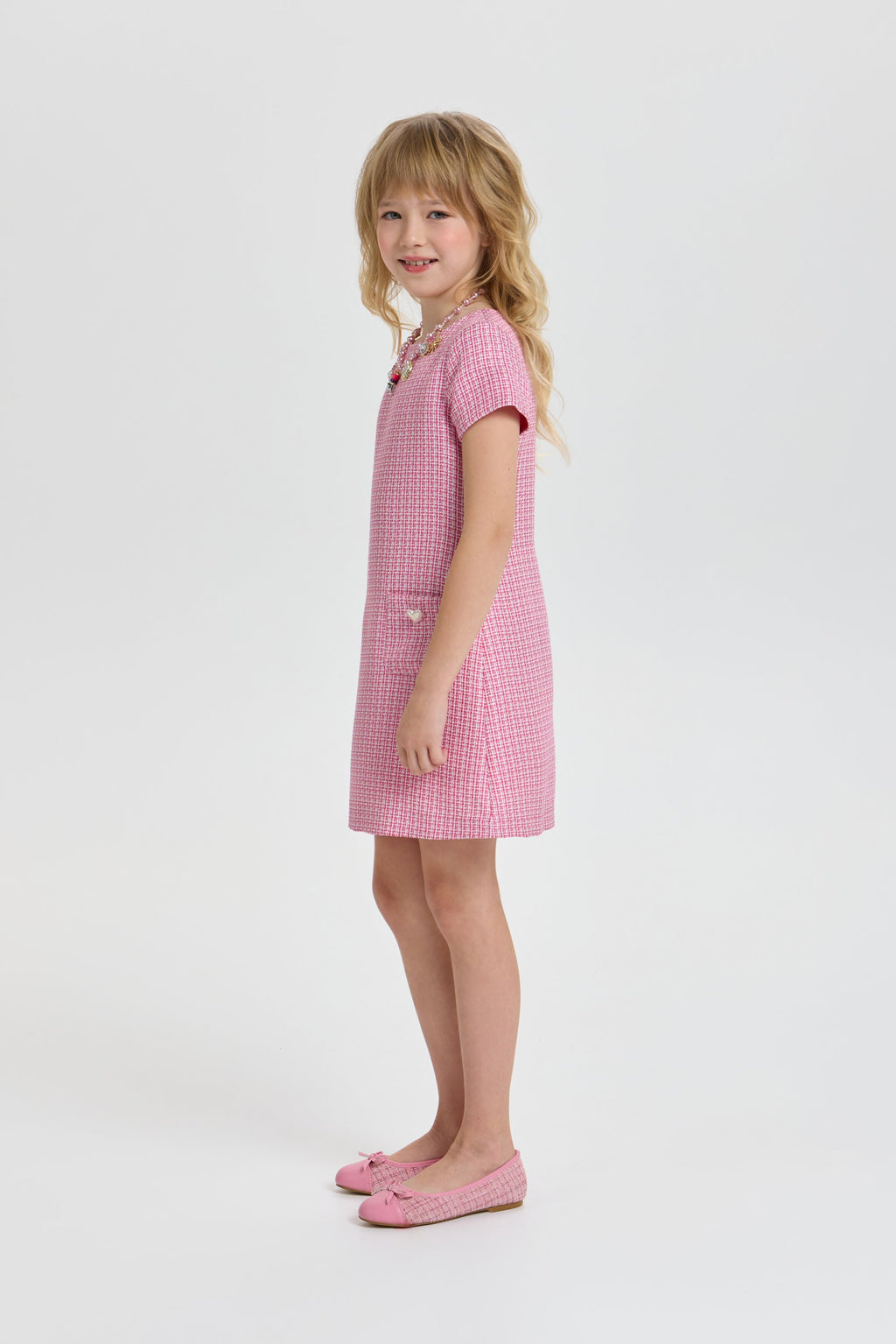 Stylish Tweed Dress with Beautiful Necklace