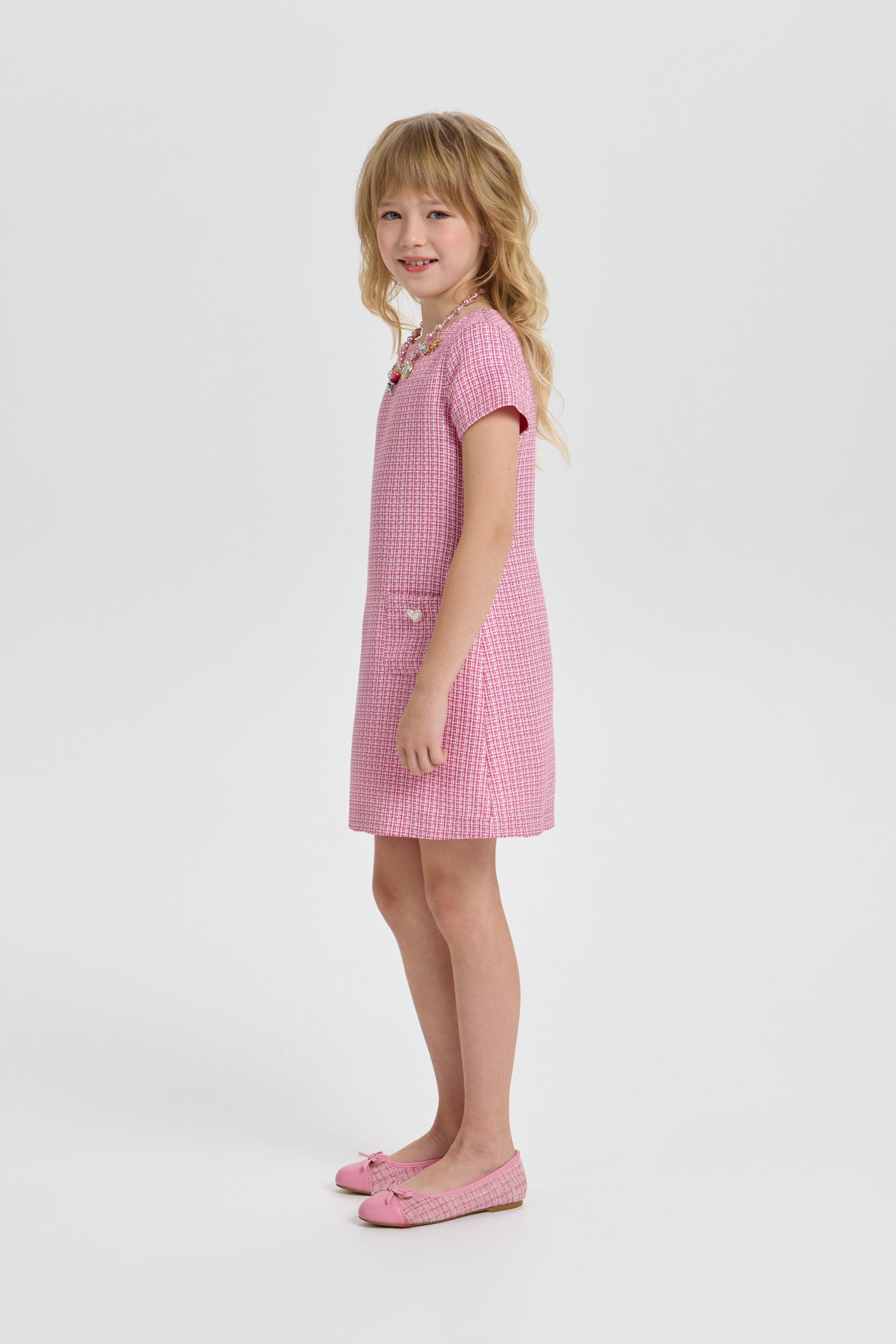 Stylish Tweed Dress with Beautiful Necklace