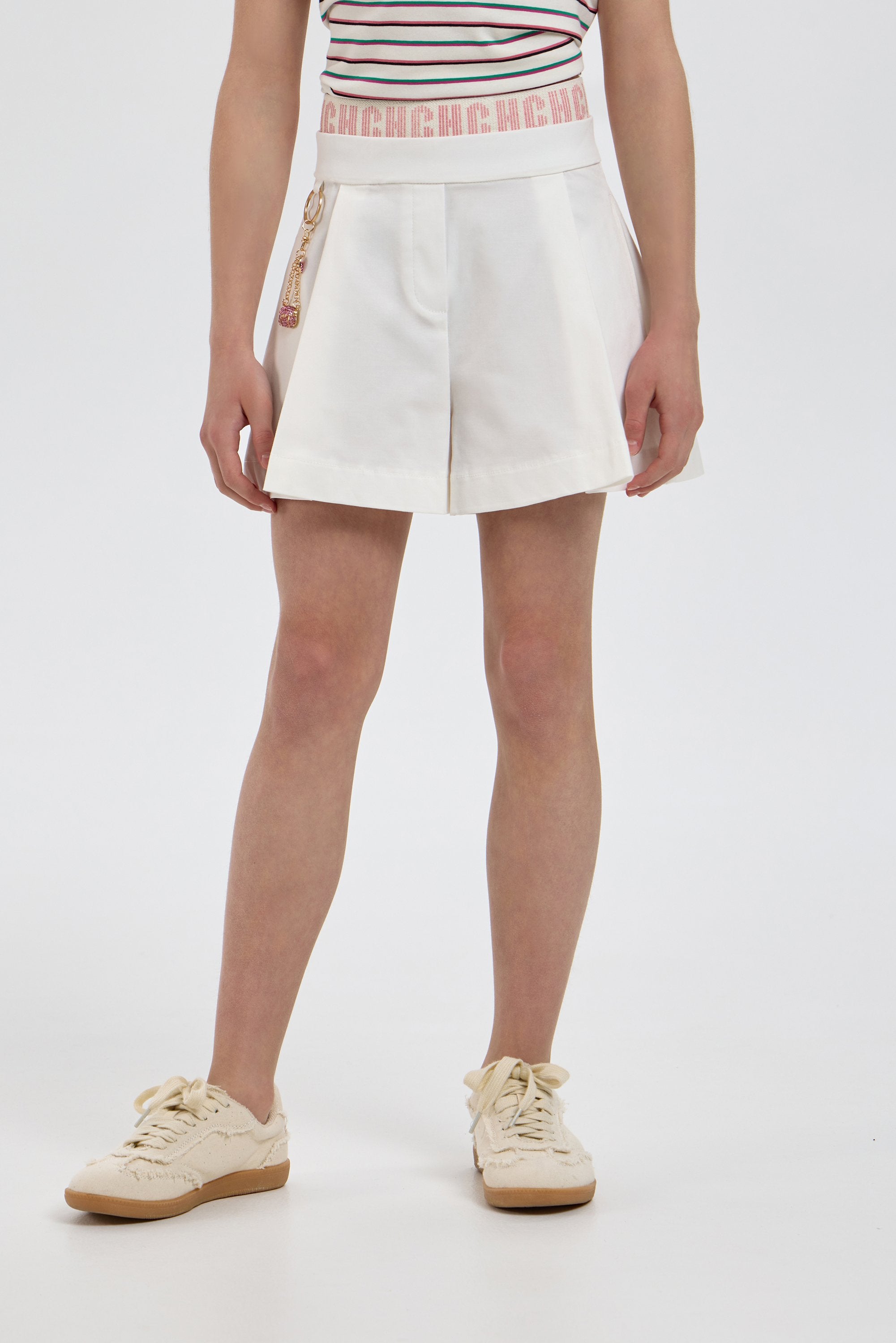 Elegant White Shorts with Crystals Key Charm