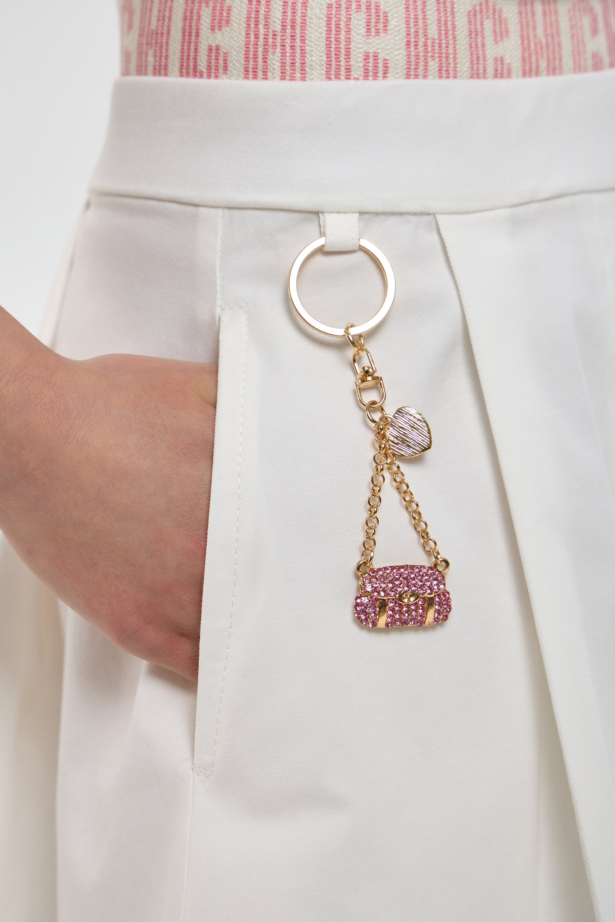 Elegant White Shorts with Crystals Key Charm