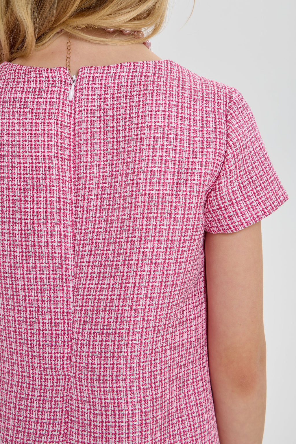 Stylish Tweed Dress with Beautiful Necklace