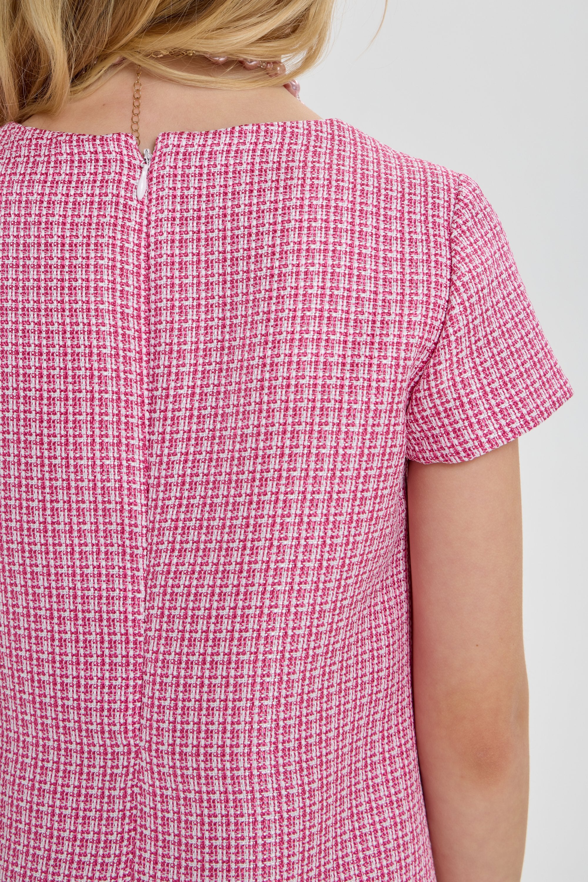 Stylish Tweed Dress with Beautiful Necklace