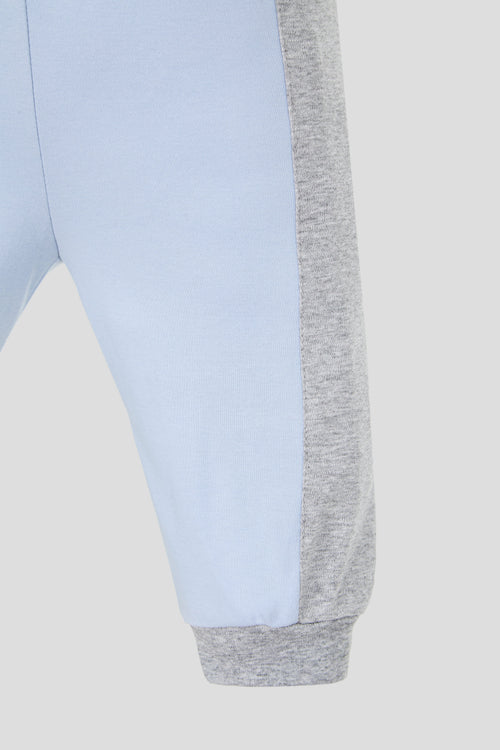 Blue and Grey Colour-Block Cotton Joggers