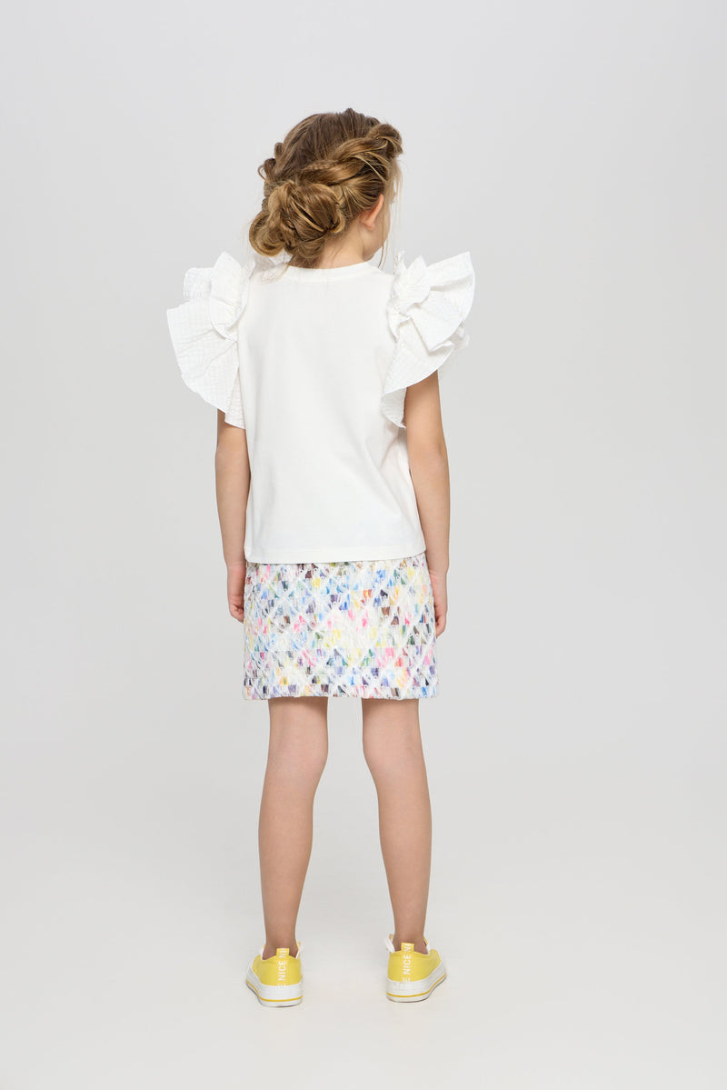 Wing Sleeves Top with Decor, white