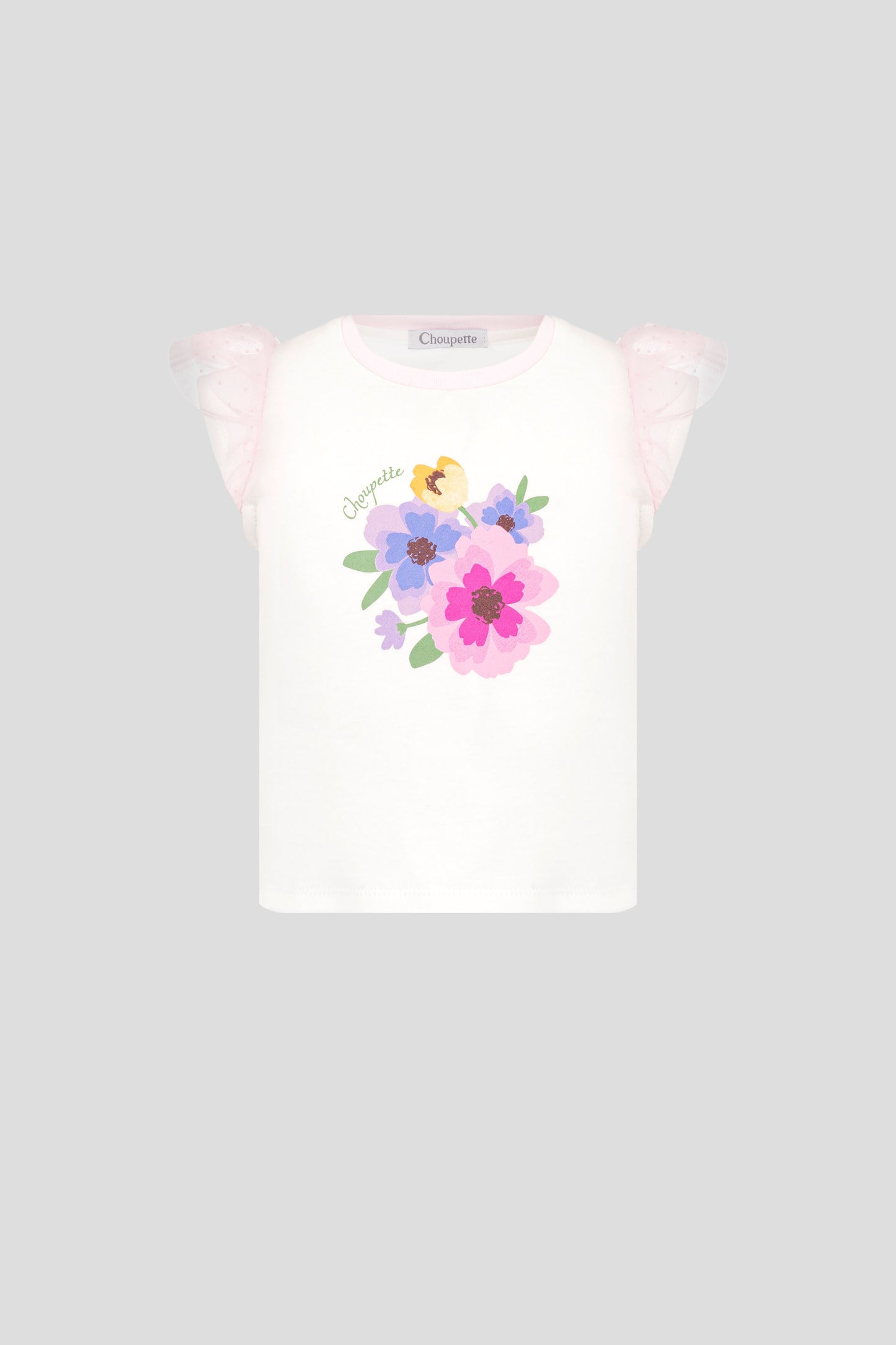 Mesh Flounces Printed T-Shirt