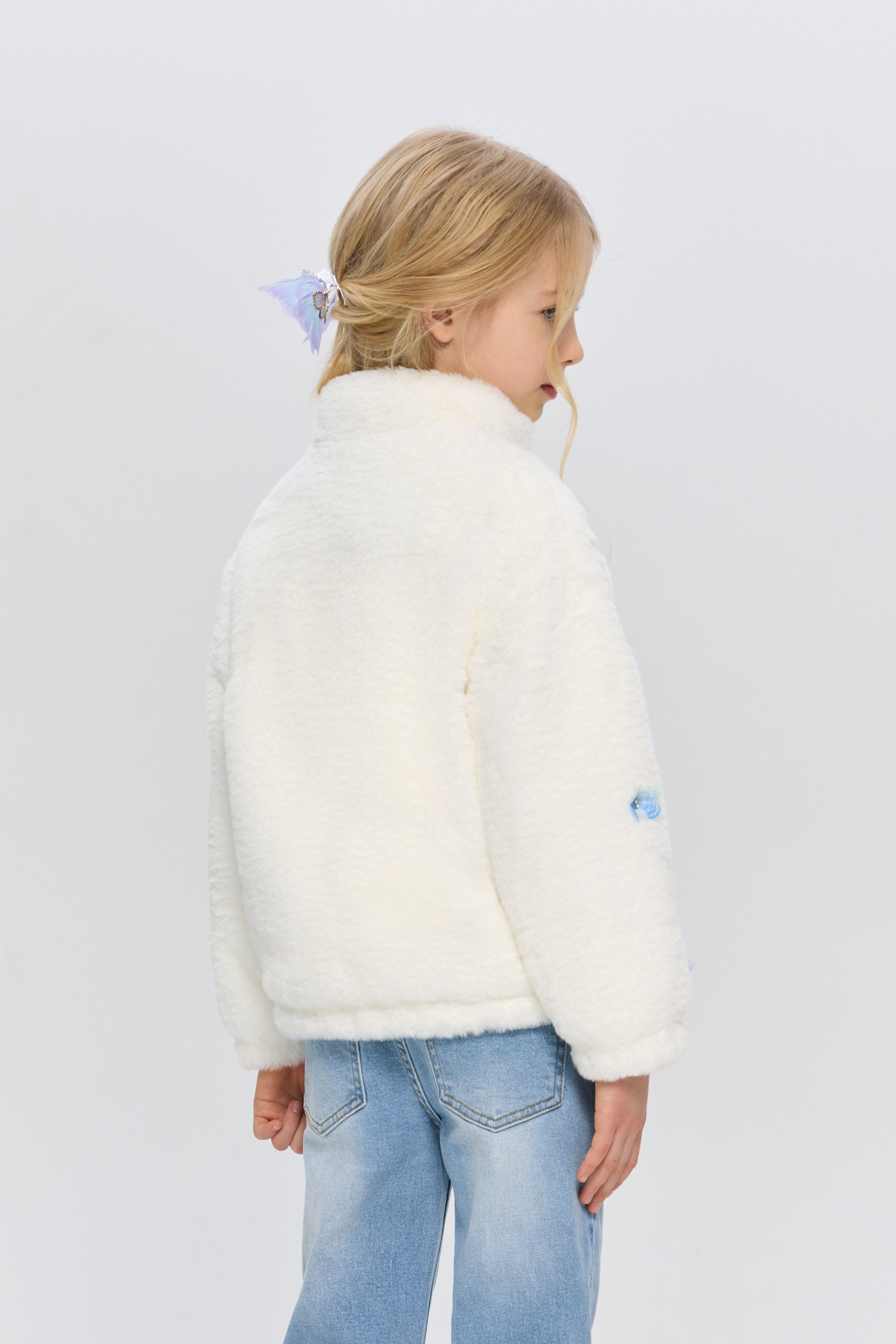 Soft Fur bomber jacket with butterflies