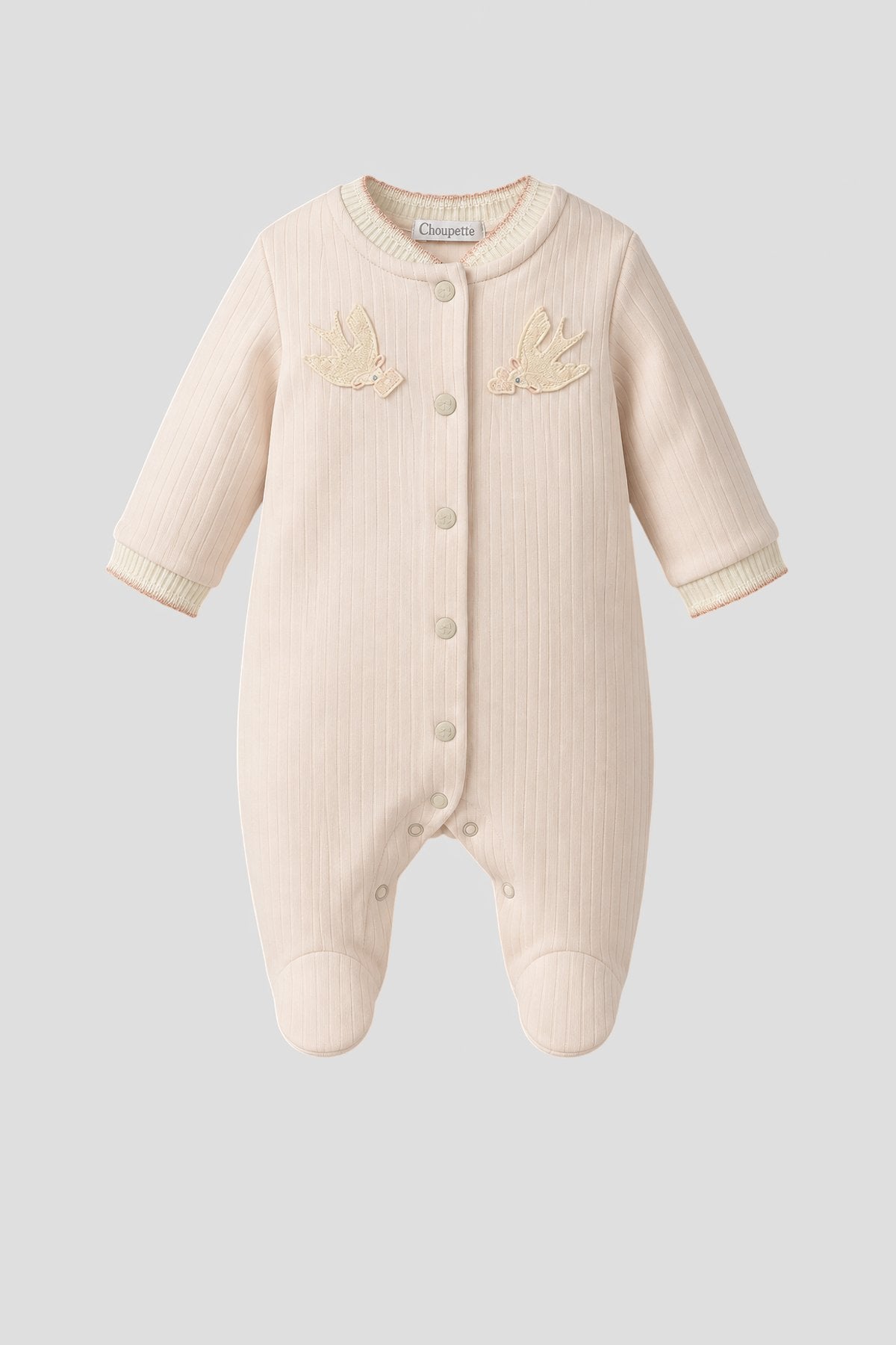 Birds Embraided Pink Cotton Overall for baby girl
