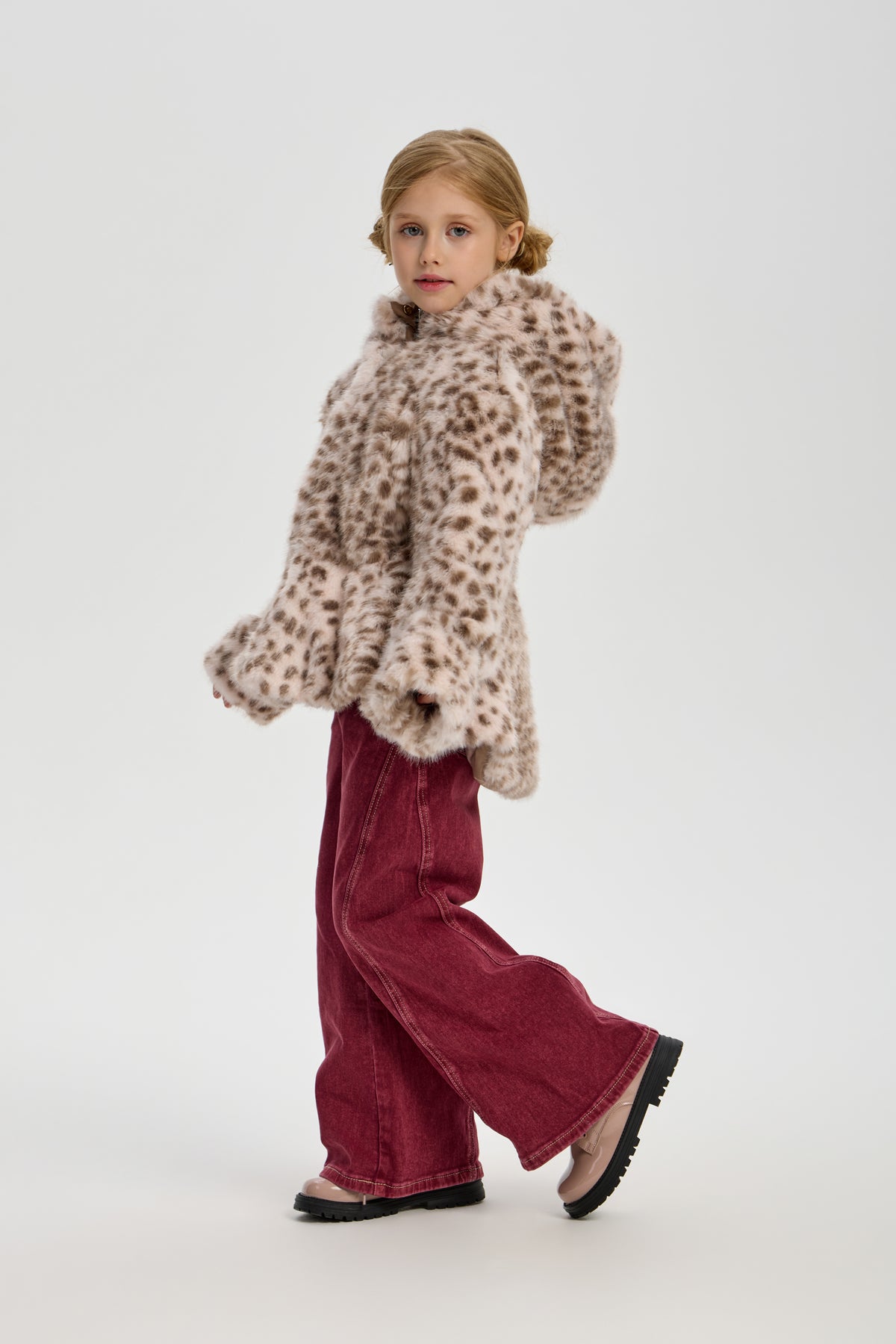 Leopard Coat (faux fur) with Hood for girl