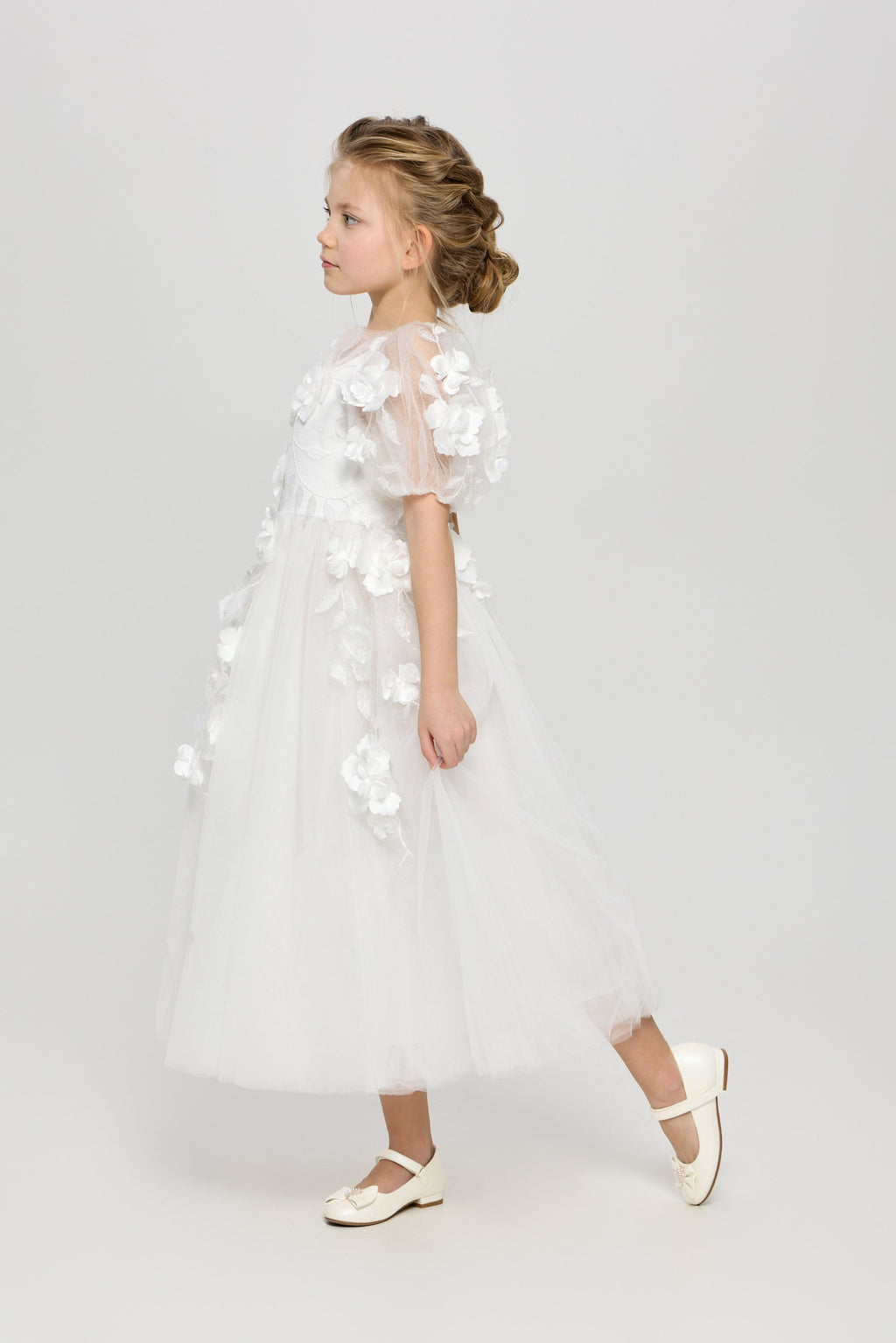 3D flowers dress, white
