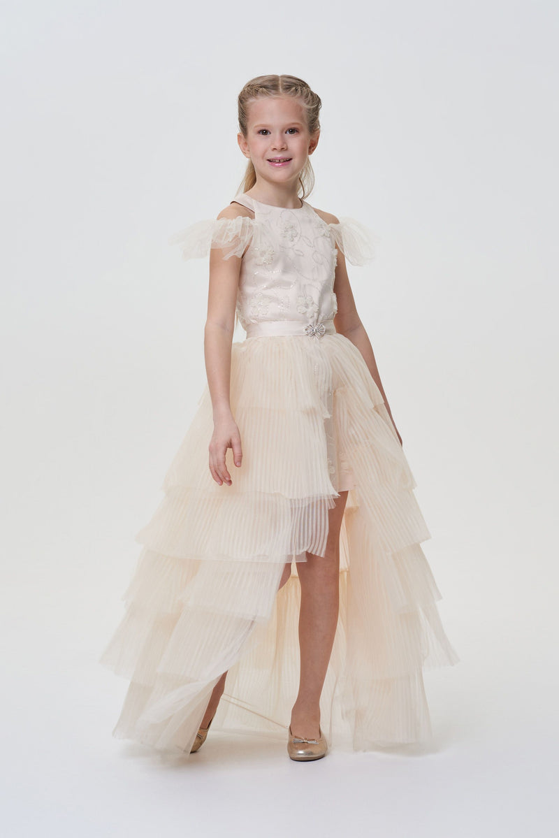 Multi-layered Sleeves A-line Removable Skirt Dress