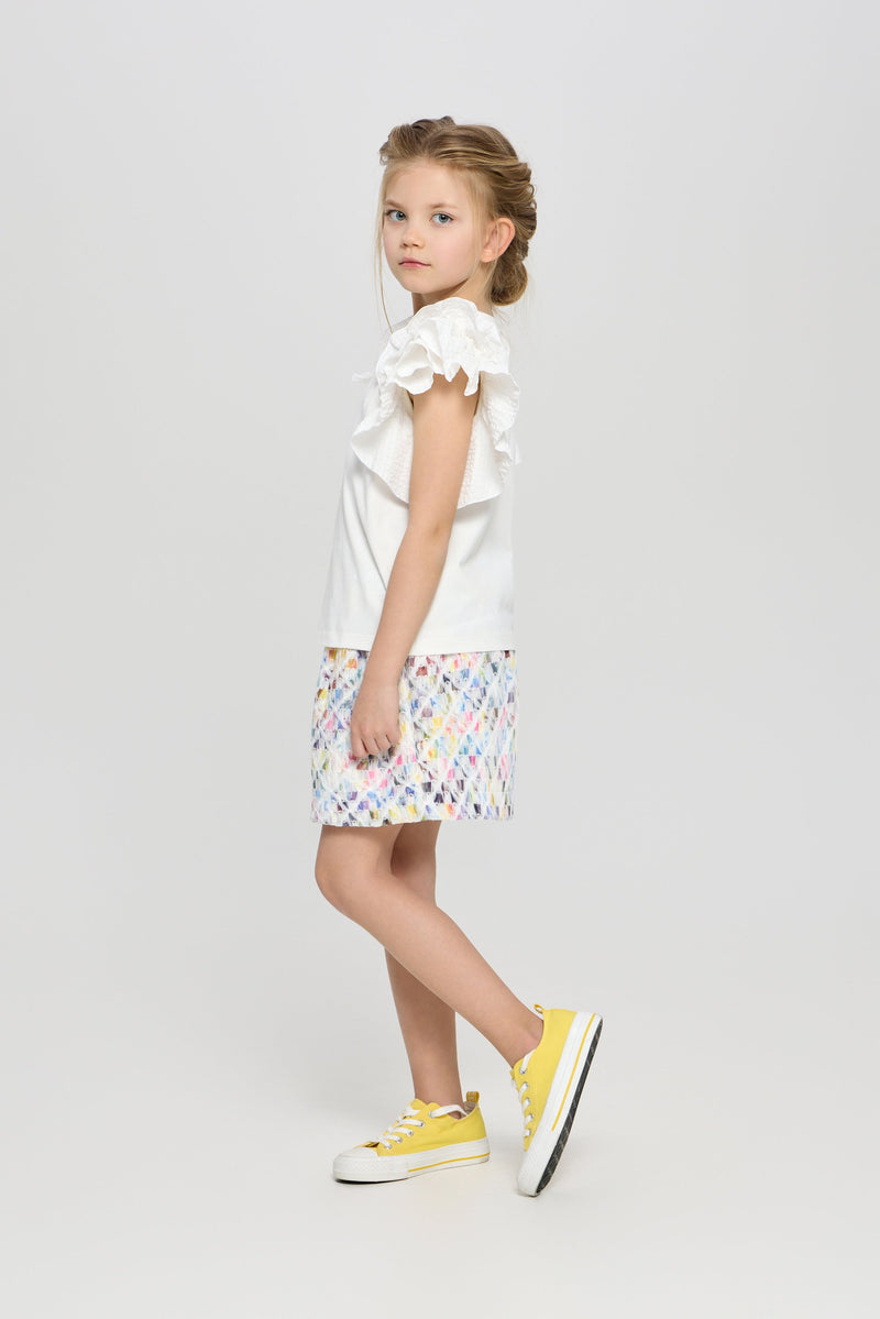 Wing Sleeves Top with Decor, white