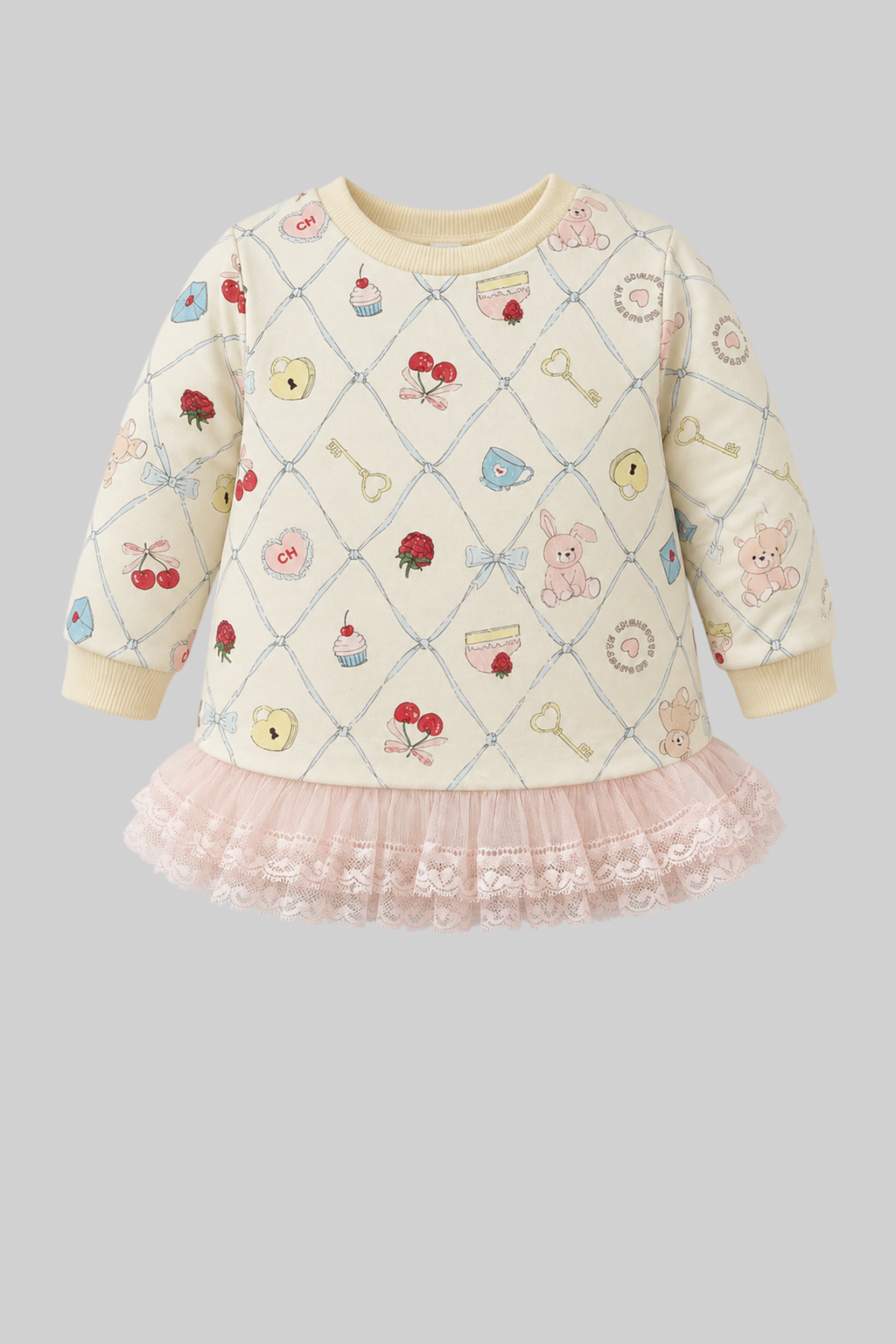 Printed Set with laces (sweatshirt and pants) for baby girl