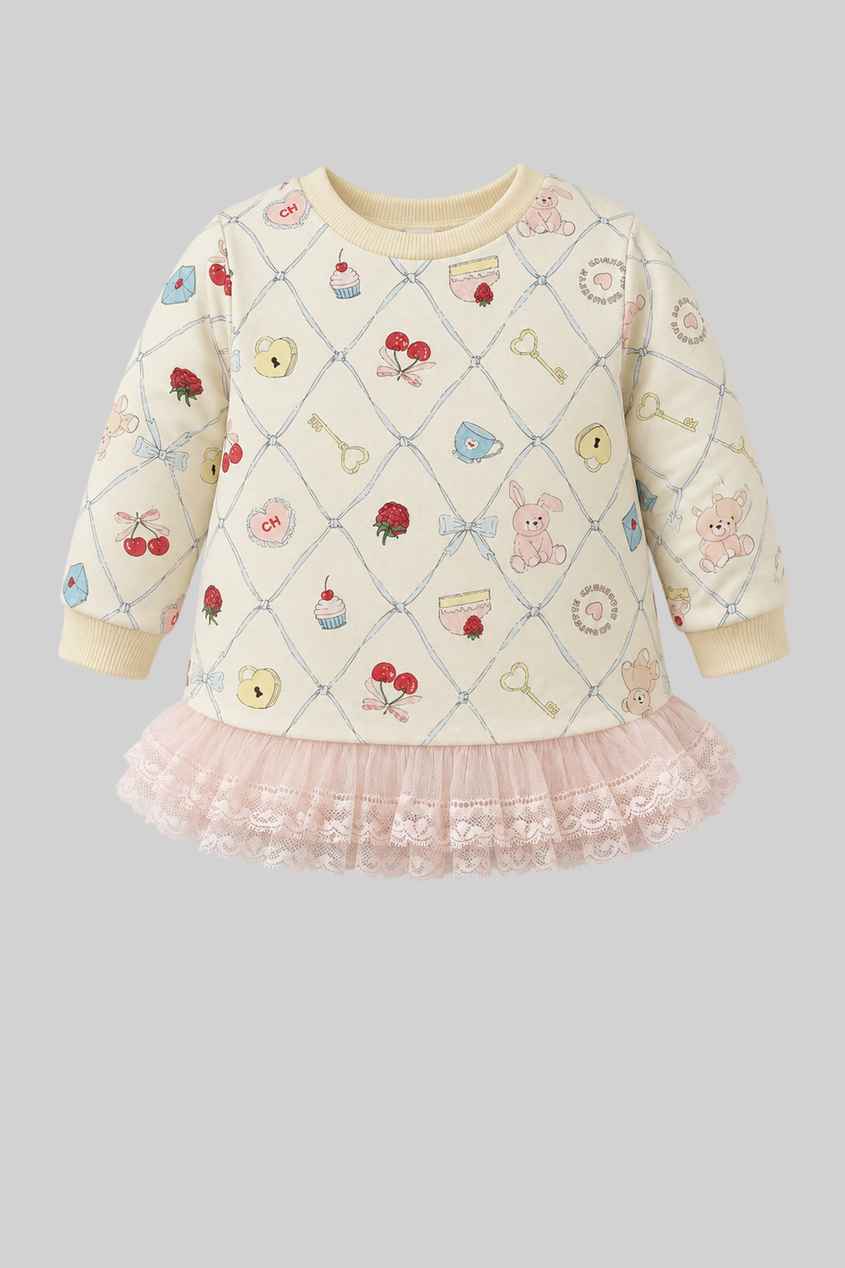 Printed Set with laces (sweatshirt and pants) for baby girl