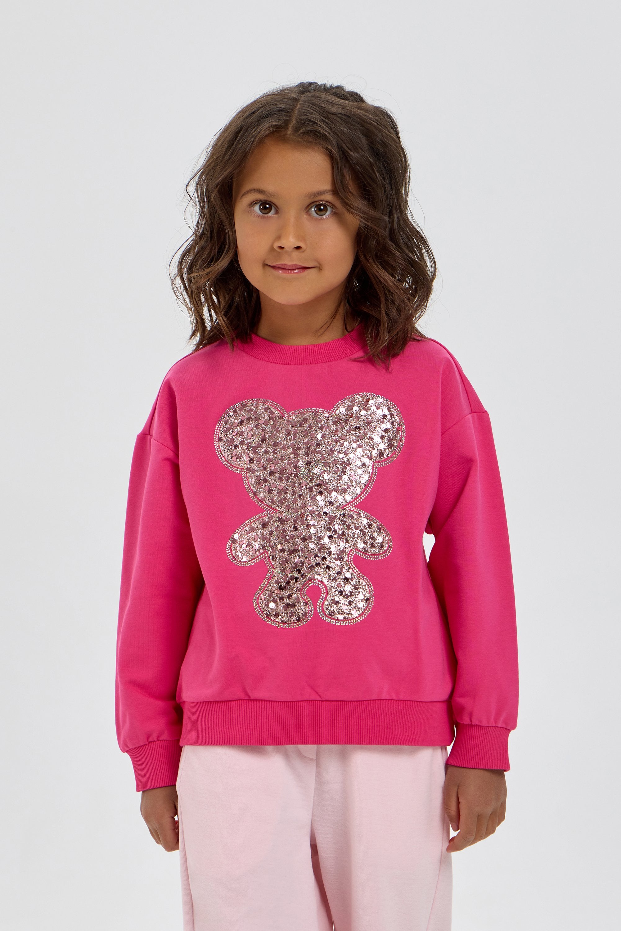 Bear Sequence Applique Decorated Sweatshirt