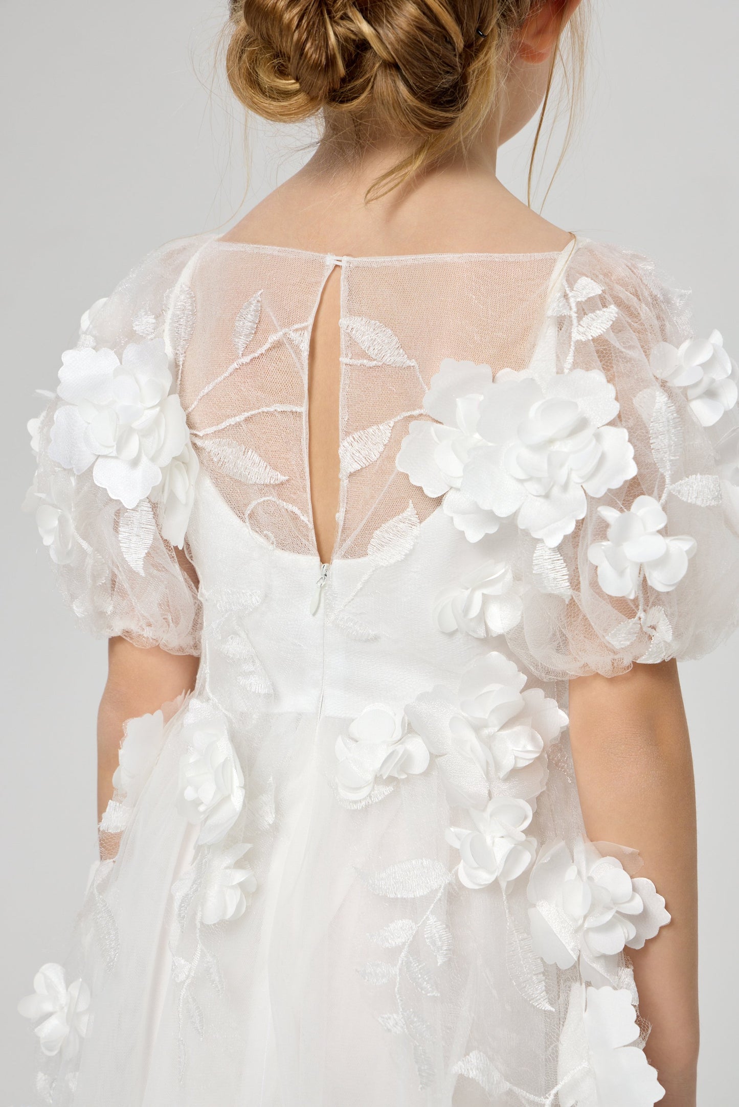 3D flowers dress, white