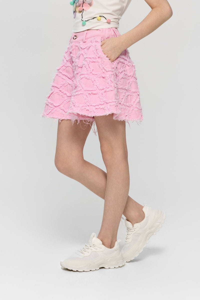 Embroidered Denim Shorts-Skirt