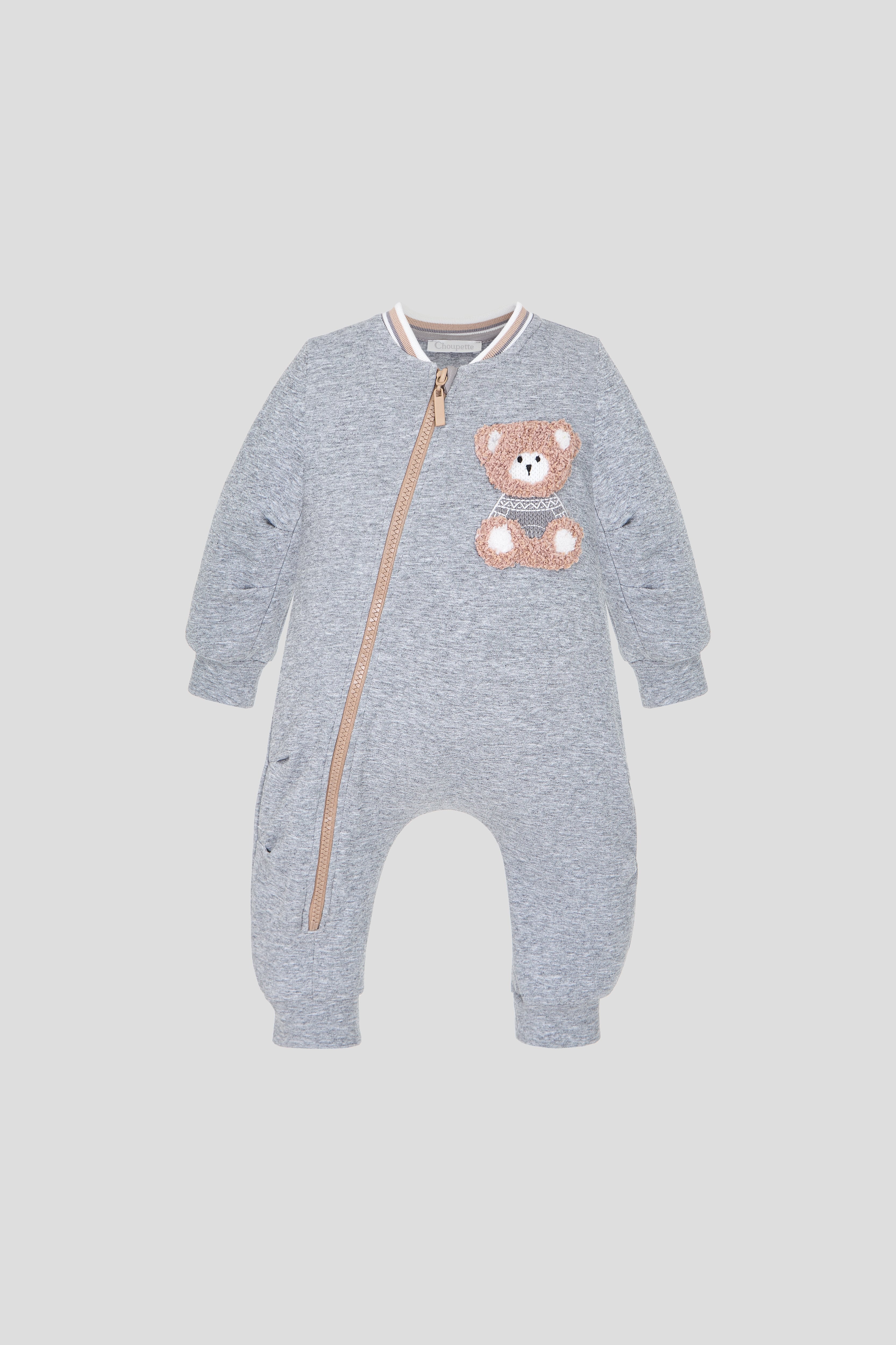 Grey Warm Overall with Teddy Applique