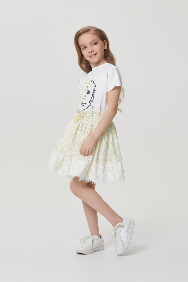 Embroidered Lace Shiffon Skirt