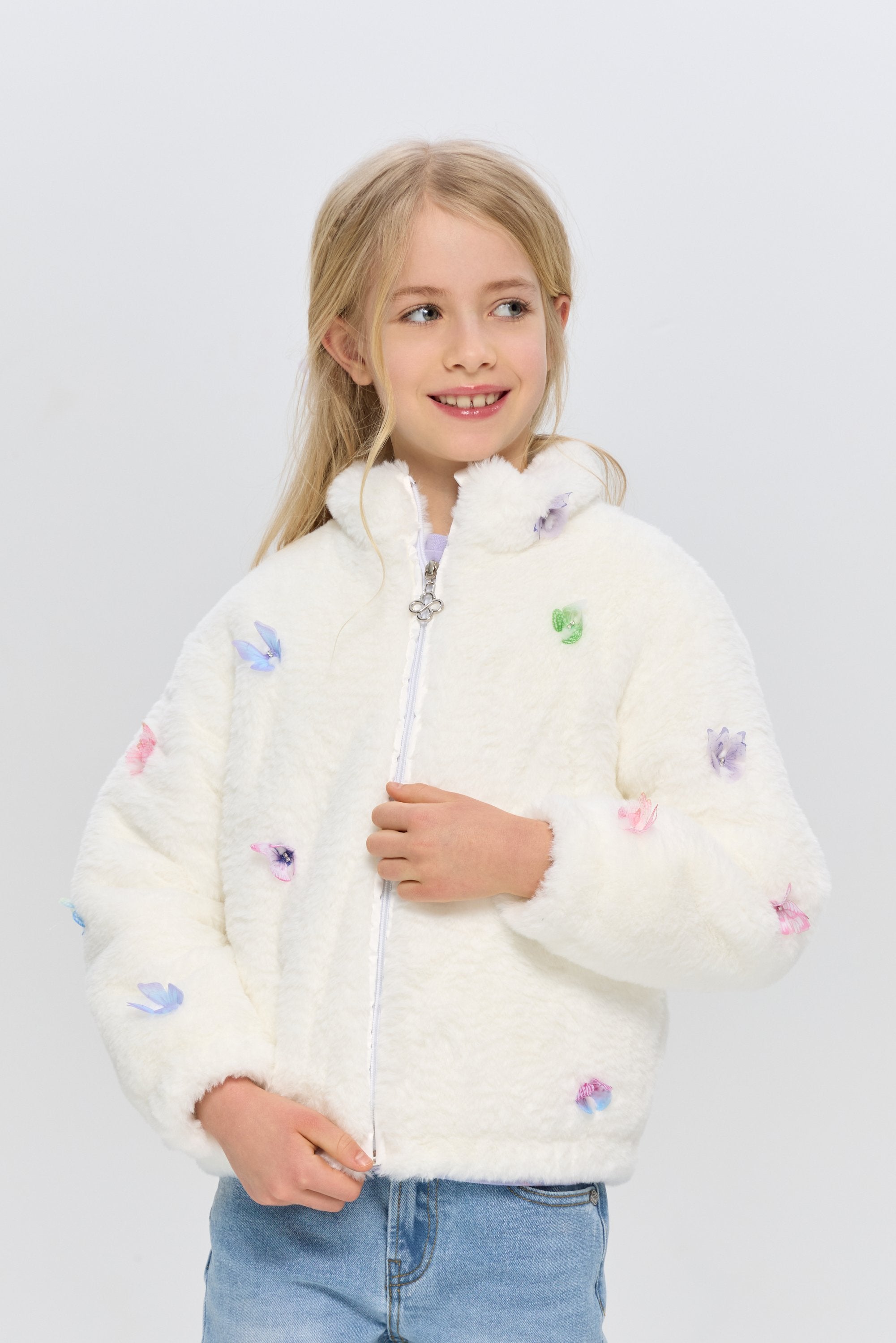 Soft Fur bomber jacket with butterflies