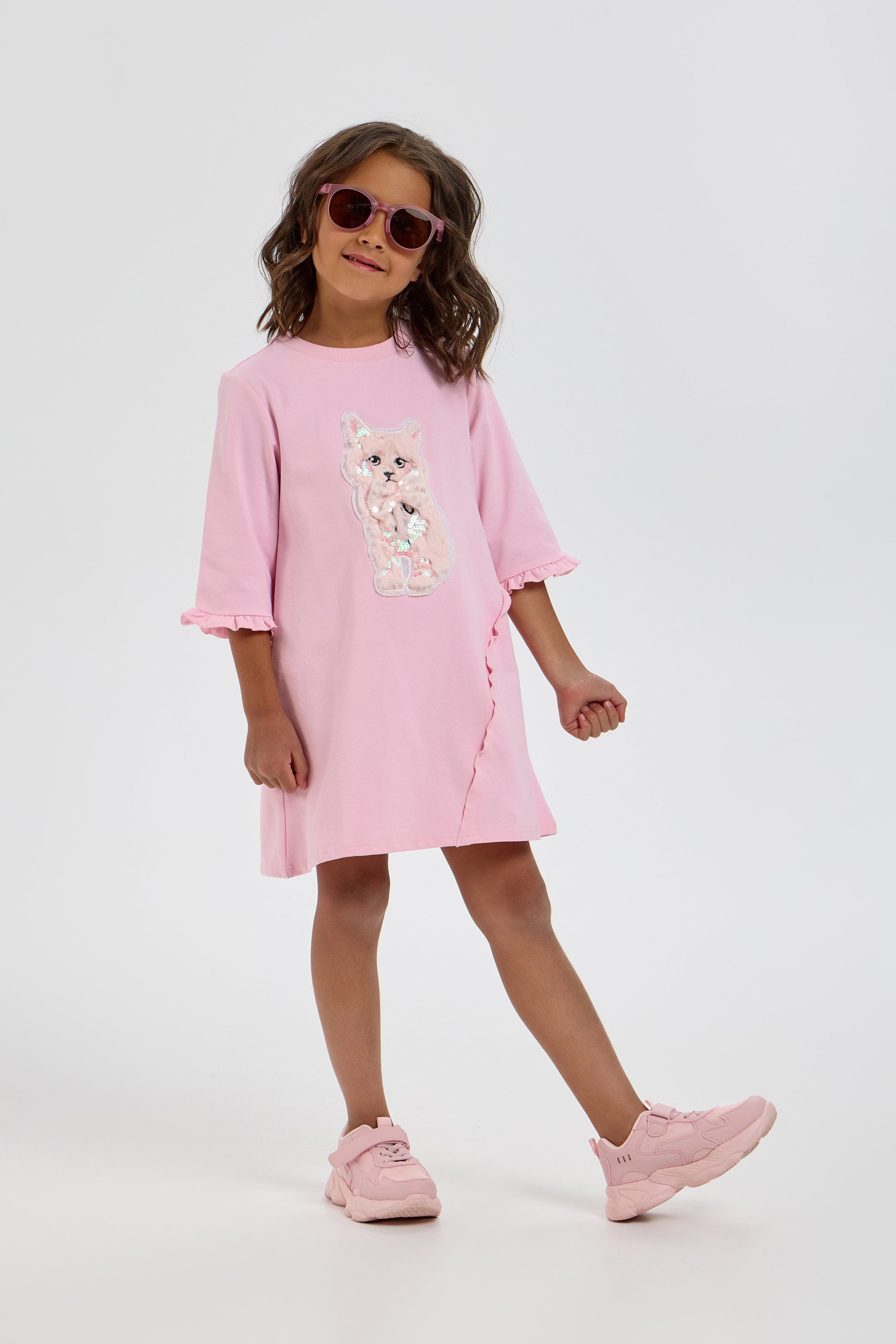 Charming Catty Applique Dress