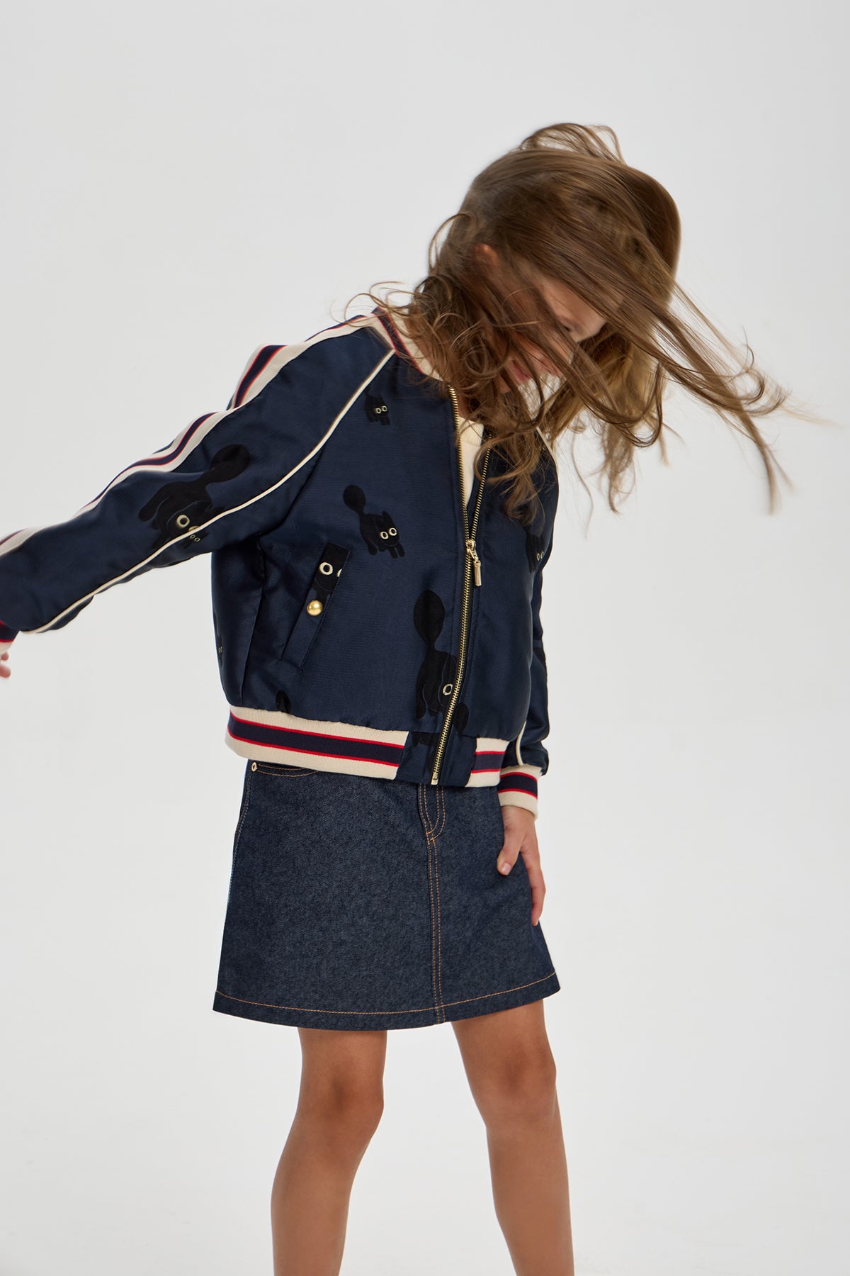 Black Cat Embroidered Bomber for girl