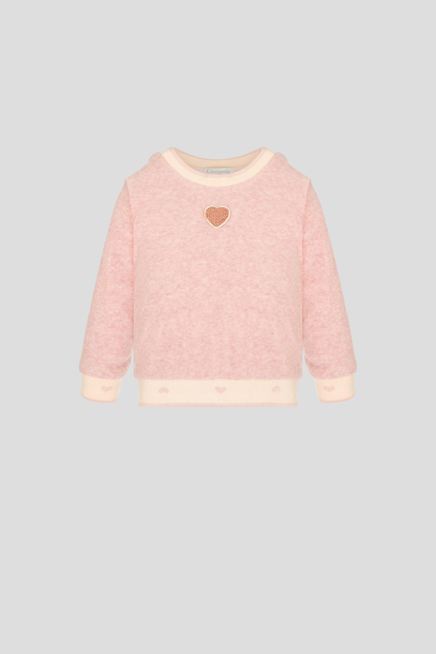 Velour Decorated Sweatshirt with Heart Applique