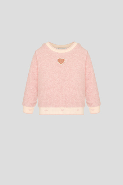 Velour Decorated Sweatshirt with Heart Applique